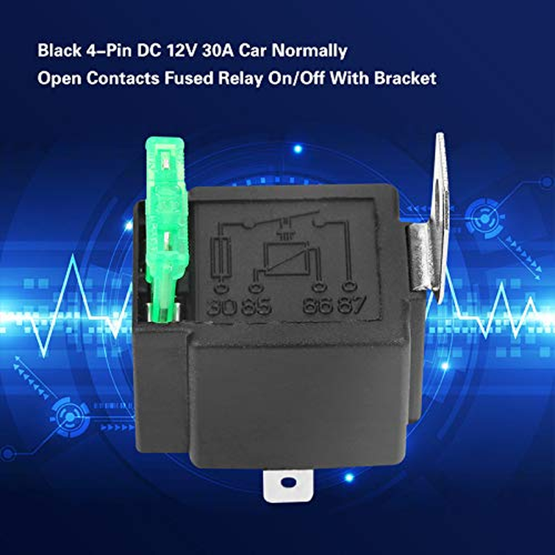 Automotive Fused Relay,Black 4-Pin DC 12V 30A Car Normally Open Contacts Fused Relay On/Off with Bracket,Fused Relay with 4-Pins and 30A Blade Fuse image number 5