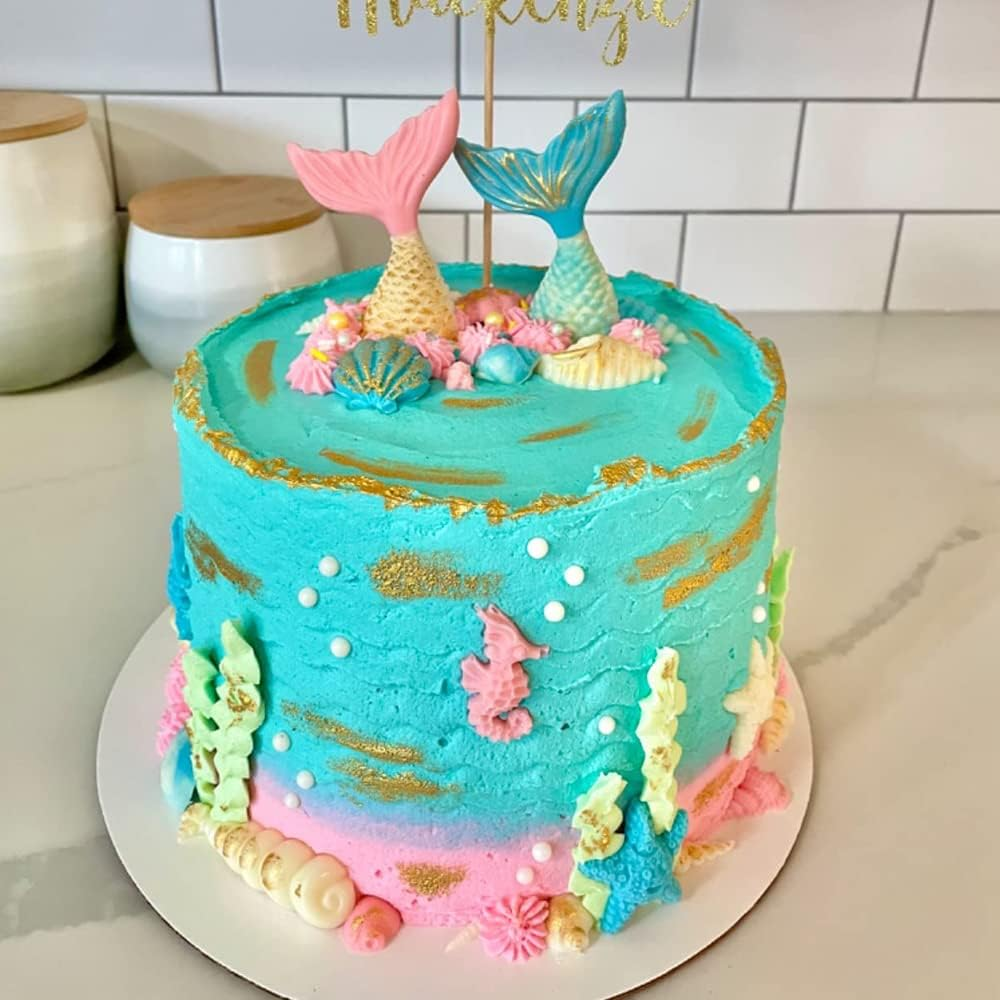 Fondant Silicone Cake Molds Mermaid Theme, Seashell Starfish Seahorse Silicone Mold for under the Sea Cake Decoration (Grey) image number 2