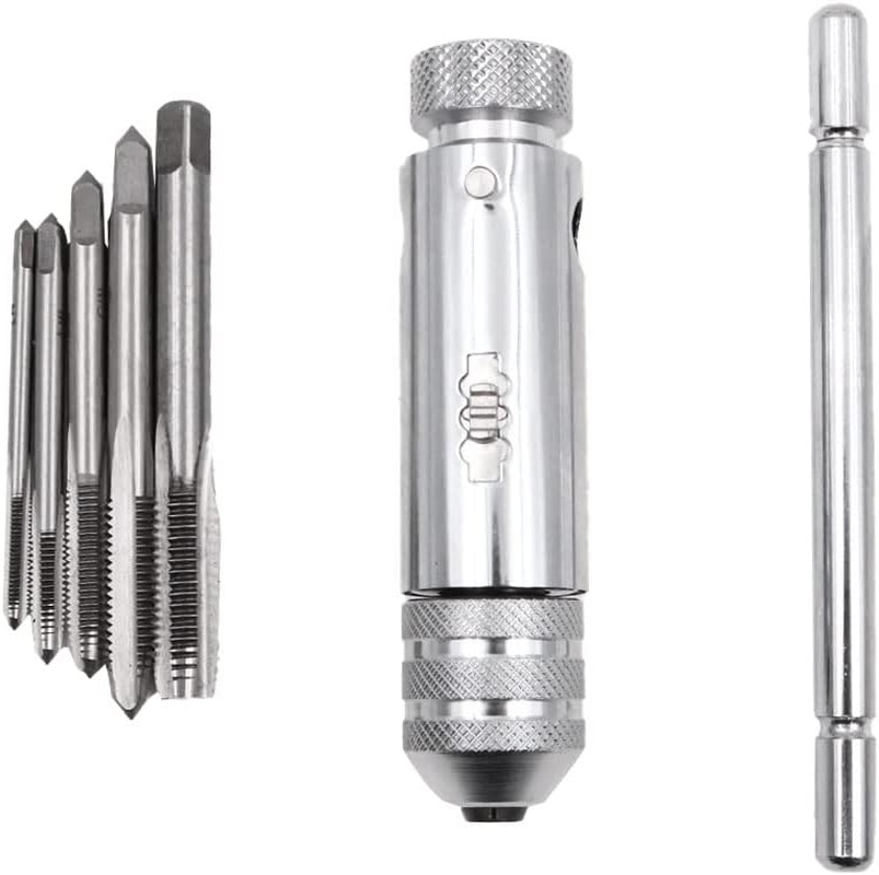 ZONADA Adjustable Size M3 M4 M5 M6 M8 Hand Screw Thread Tapping Tool Chrome Plated Steel T-Handle Reversible Ratchet Wrench Tap Threading Tool