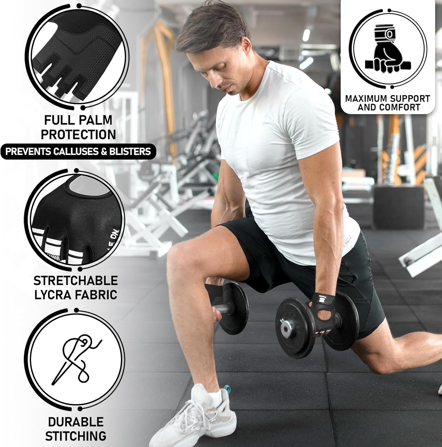 Stealth Sports Fingerless Workout Gloves &ndash; Padded, Anti-Slip Weight Lifting Gloves for Men and Women &ndash; Breathable Gym Gloves for Cycling, Fitness, Rowing, and Training - X1 image number 3