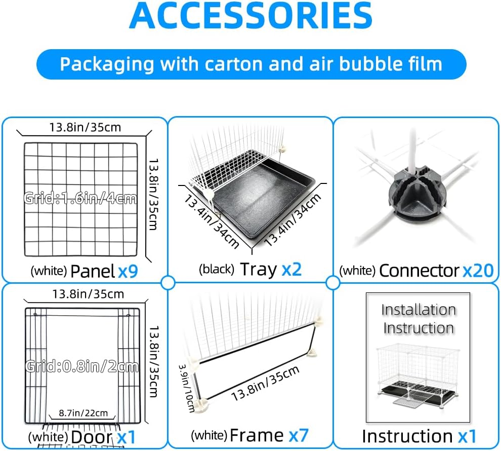 Small Animal Cage,Portable Metal Wire Mesh Outdoor & Indoor Pet House Cage with Tray Exercise Place Crate for Kitty,Puppy,Rabbits,Guinea Pig and Small Animals (White, 1 Door & 2 Trays) image number 3