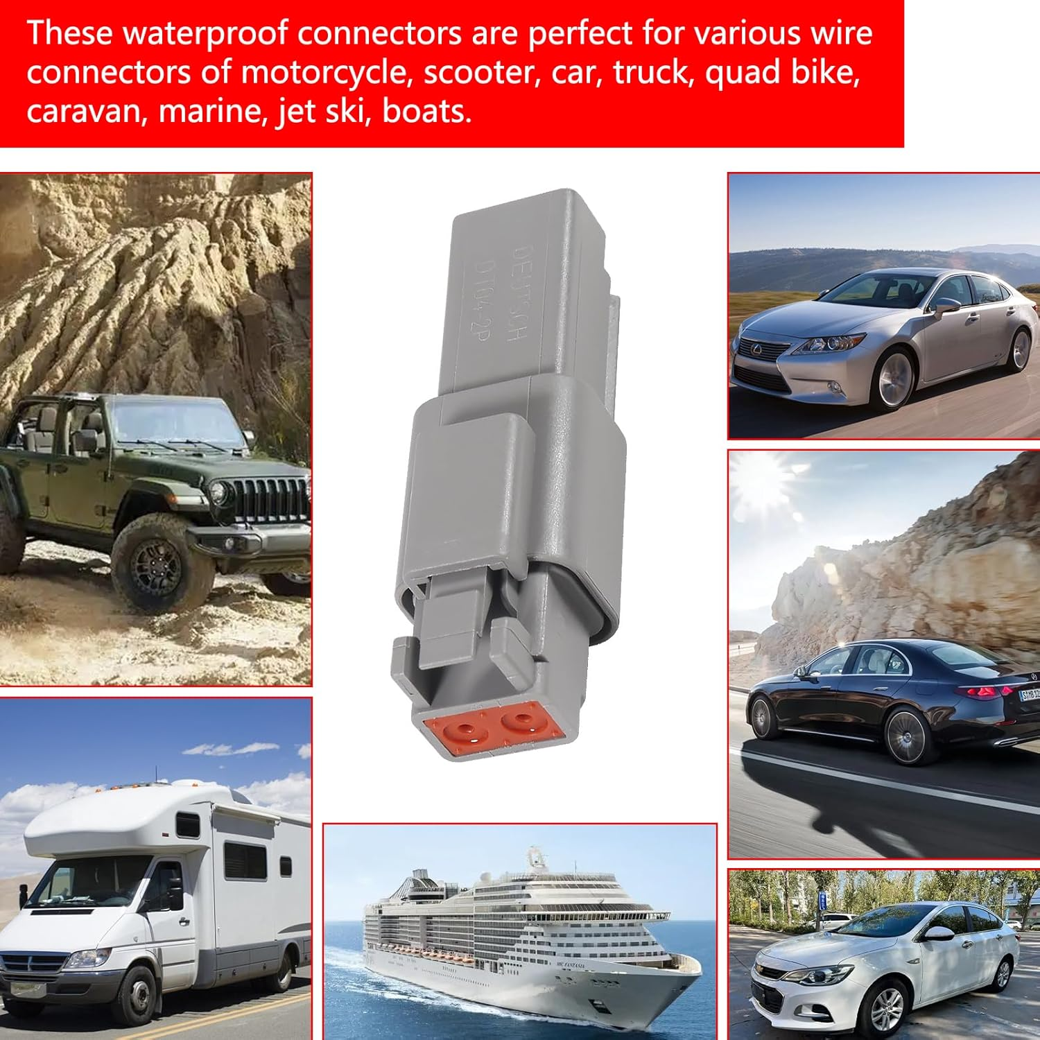 2 Pin Deutsch Connector 10 Kits, DT04-2P Waterproof Connector, 13A 14-18 AWG DT Series Connector, Solid Contacts Deutsch Automotive Connectors Kit for Car, Truck, Marine image number 6