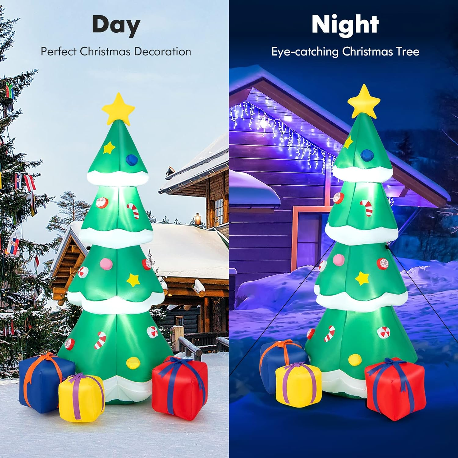 Costway 180CM Inflatable Christmas Tree, Blow-Up Xmas Tree Decoration with Gift Boxes, Built-In LED Light & Waterproof Blower, Holiday Party Decoration for Courtyard, Lawn, Garden image number 6