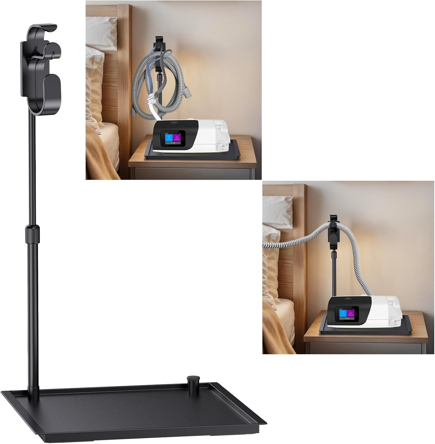 CPAP Protector Mat & CPAP Hose Holder - Bedside Organizer with Retractable CPAP Hook for CPAP Mask & Tubing, Keeps CPAP Supplies Neat and Tidy, Enhances Sleep Quality (Black)