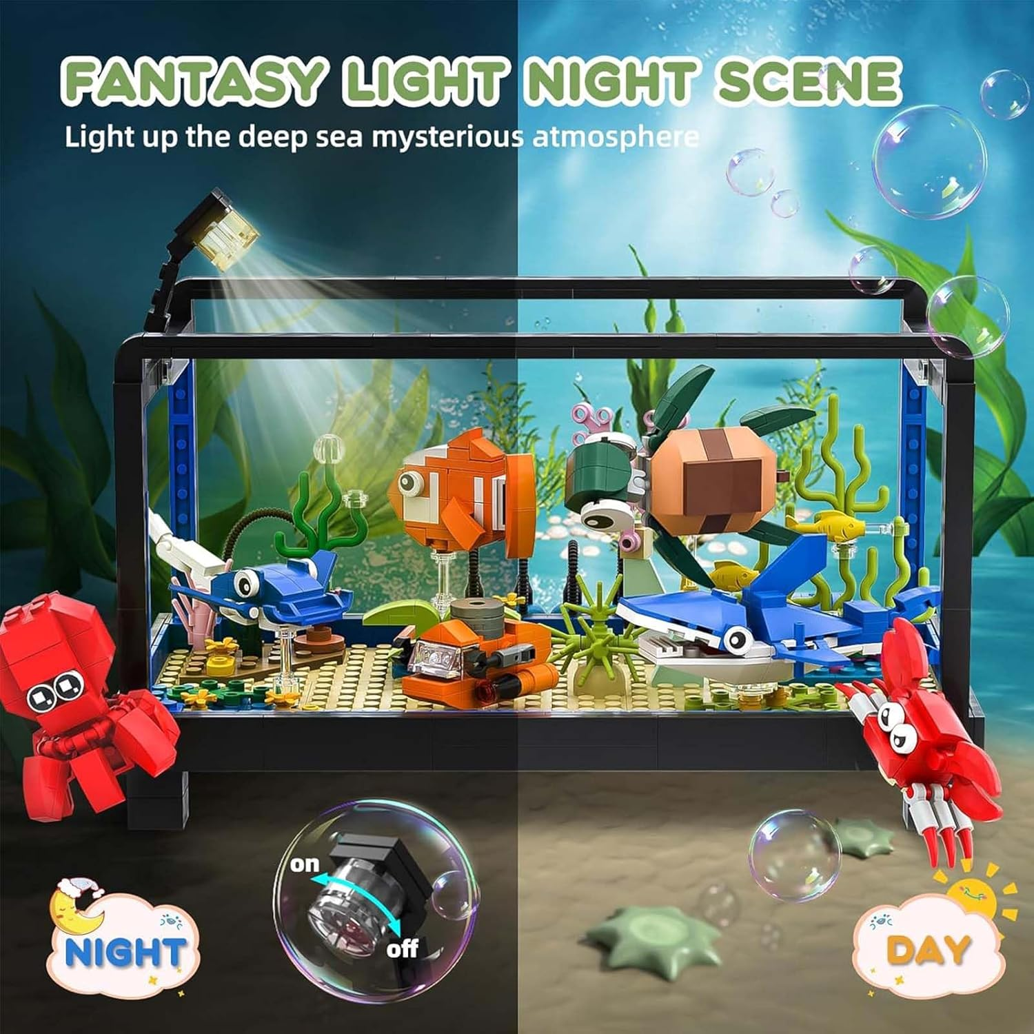 TOY PLAYER Aquarium Building Kit, 625 Pieces Peg Toy with LED Light, Compatible with Popular Aquarium Clamp Blocks, Gift for Kids and Adults Aged 6+ image number 3