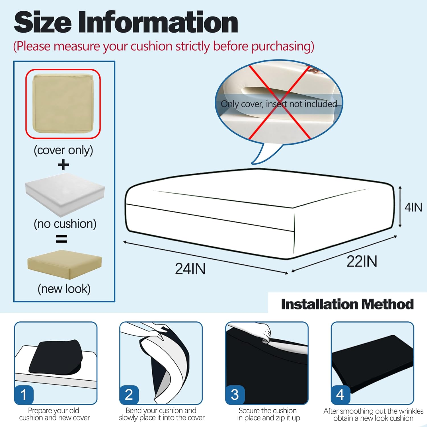 Sqodok Patio Cushion Covers 24X22 Inch, 4Pack Replacement Cushion Covers, Waterproof Outdoor Cushion Slicovers Sectional Cushions Cover for Sofa Chair, Tan image number 5