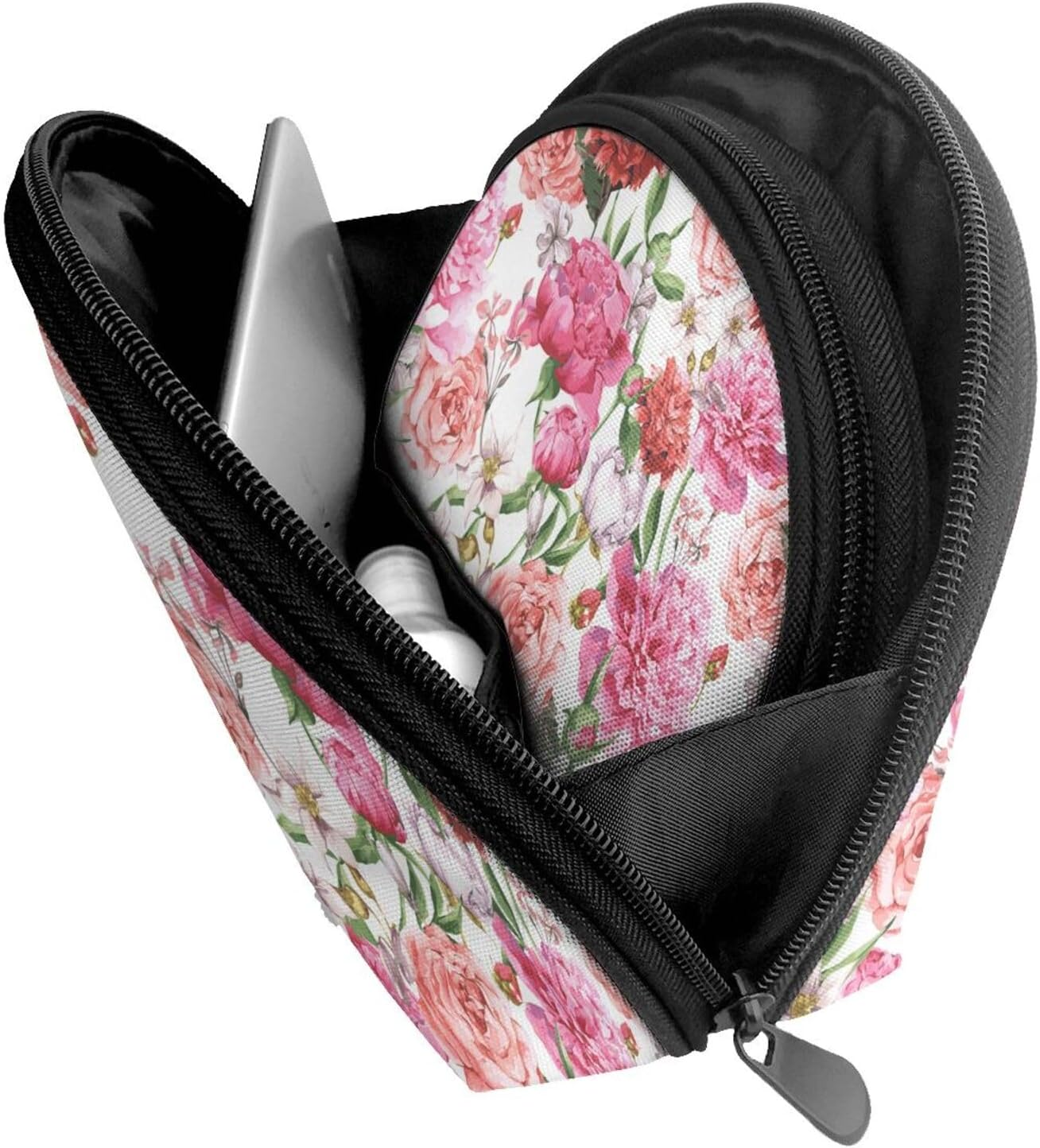 Cozimangoe Coin Pouch Makeup Bags Set, 2 Piece Shell Shape Cosmetic Bag with Pockets for Daily Travel Handbag Lipstick Keys Toiletry, Personalized Garden Peony image number 2