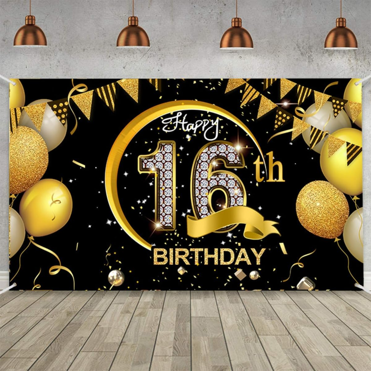 Costume Bay Black Gold Happy Birthday Backdrop Banner 180 * 110 Cm Large Background Cloth Photo Party Large Decoration Sign for Birthday Party (Black - 80Th, ONE)