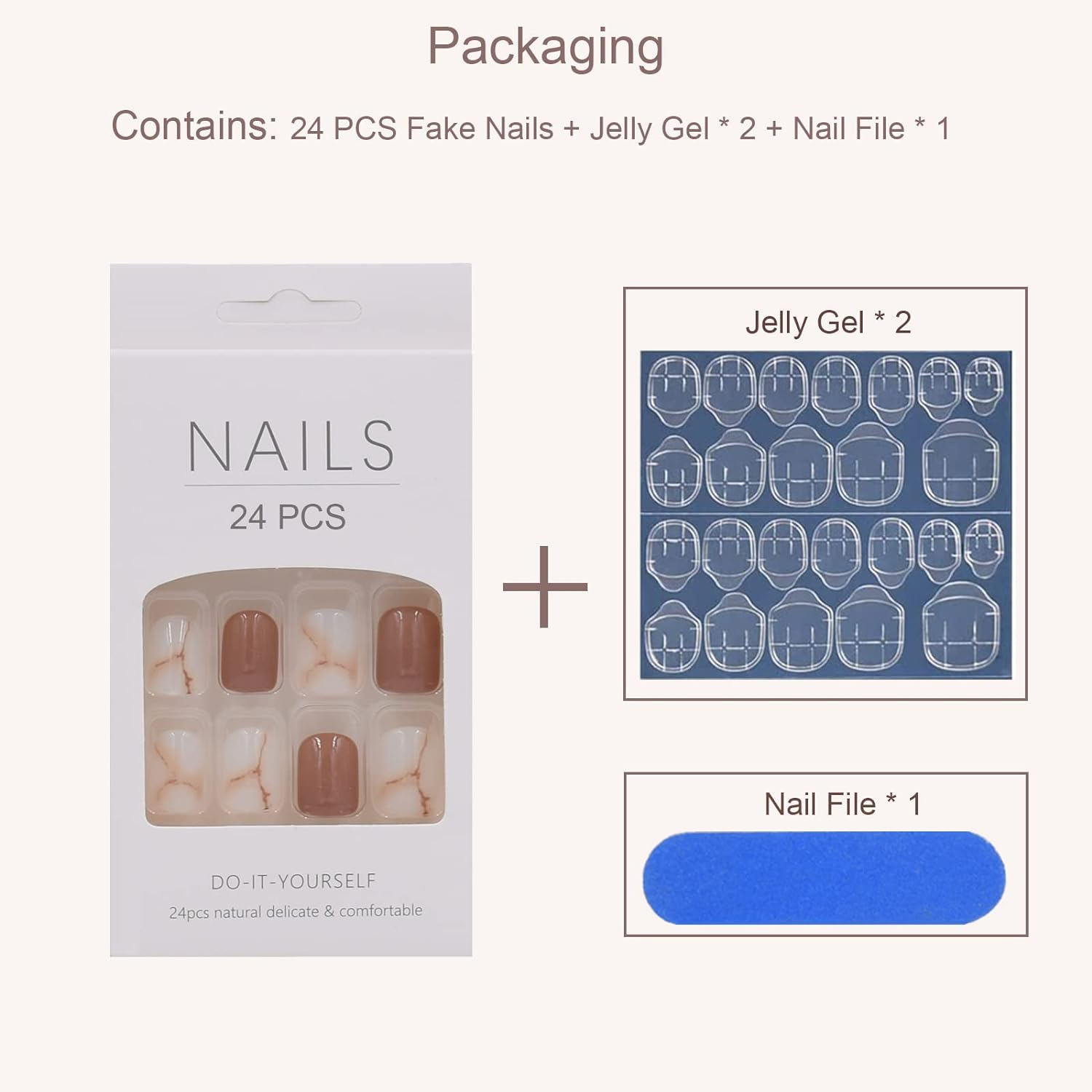 24 PCS Marbled Halo Press on Nails Short Fake Nails Brown & White False Nails Wearable Fake Nails Glossy Fake Nails Gifts for Women and Girls image number 3