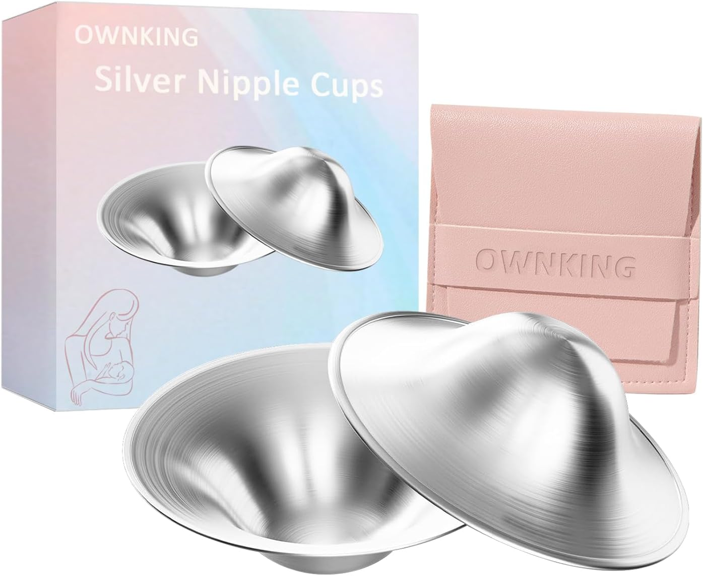 OWNKING Orginal Silver Nursing Cups, Pure 925 Sterling Silver Nipple Shield for Breastfeeding, Nipple Guards Protector for Cracked Nipples, Soothe Sore, Newborn Essentials Must Haves, Nickel Free, L image number 5