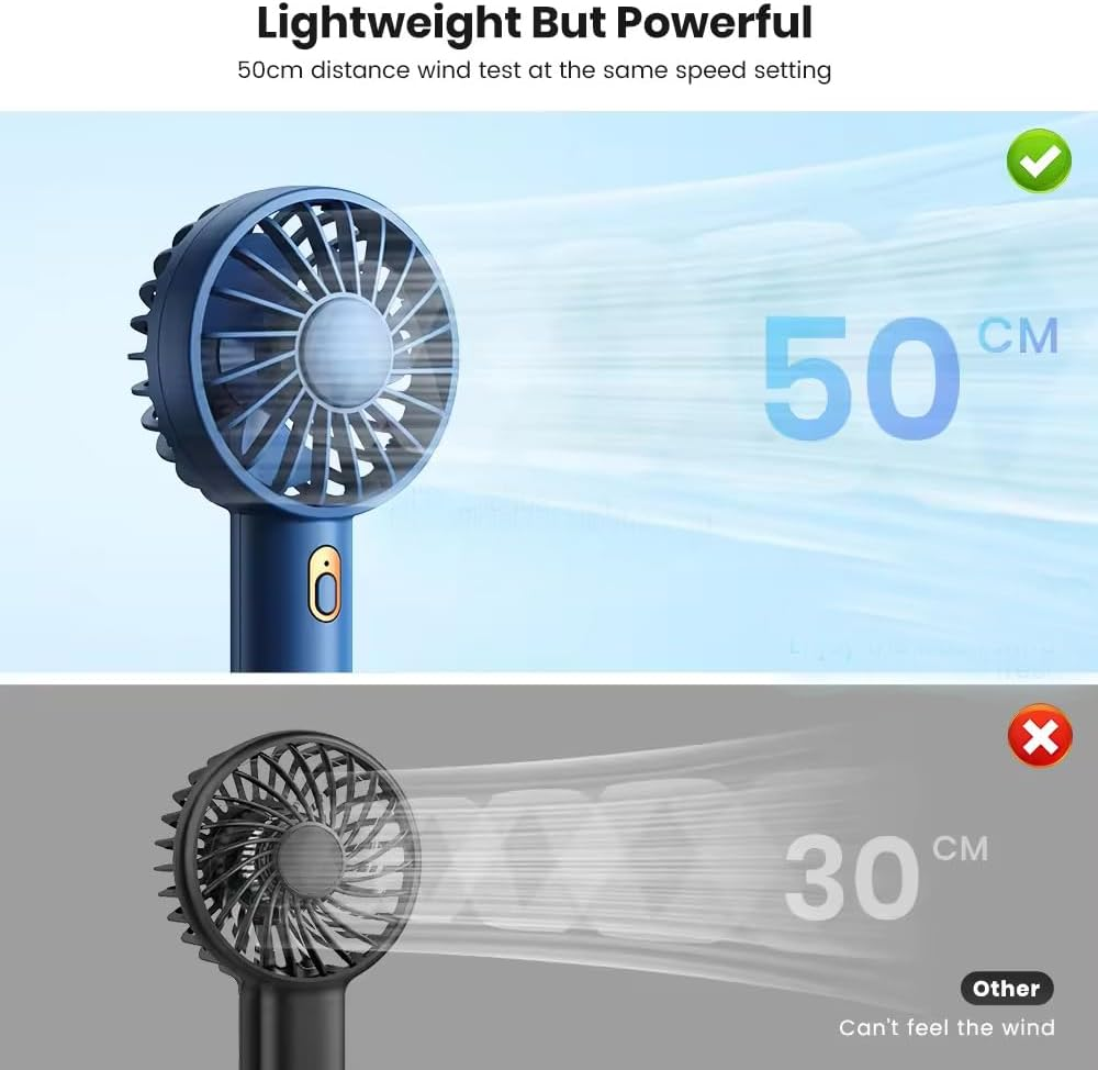 H HOME-MART Mini Portable Fan, Powerful Handheld Fan, Cute Design 3 Speed Personal Small Desk Fan with Base, Lightweight Makeup USB Rechargeable Fan for Stylish Girl Women Travel Indoor Outdoor (Blue)