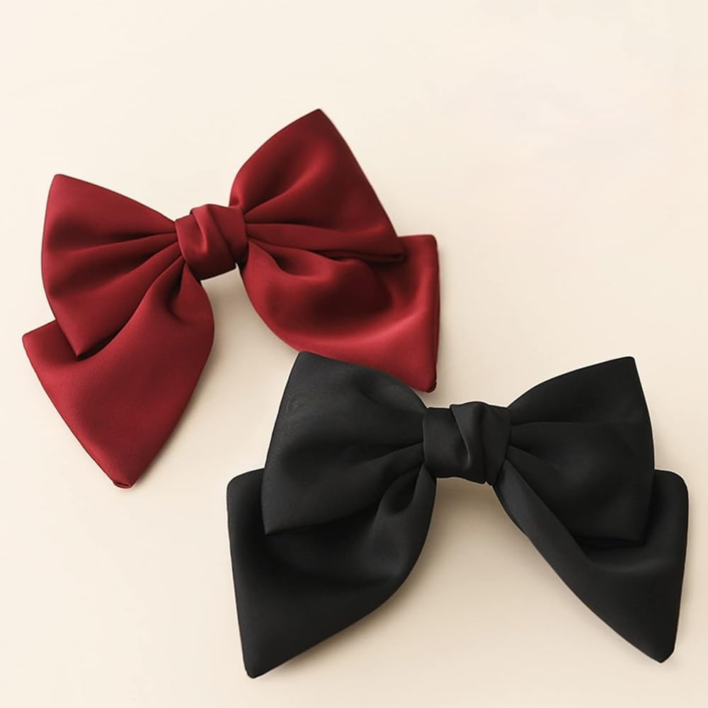 Bow Hair Clip,3 Pcs Hair Bows for Women,Hair Bows,Bows for Hair,Hair Styling Accessories,Big Bowknot Hairpin Soft Satin Silky Hair Bows for Women Girls (Black,Beige and Red) image number 5