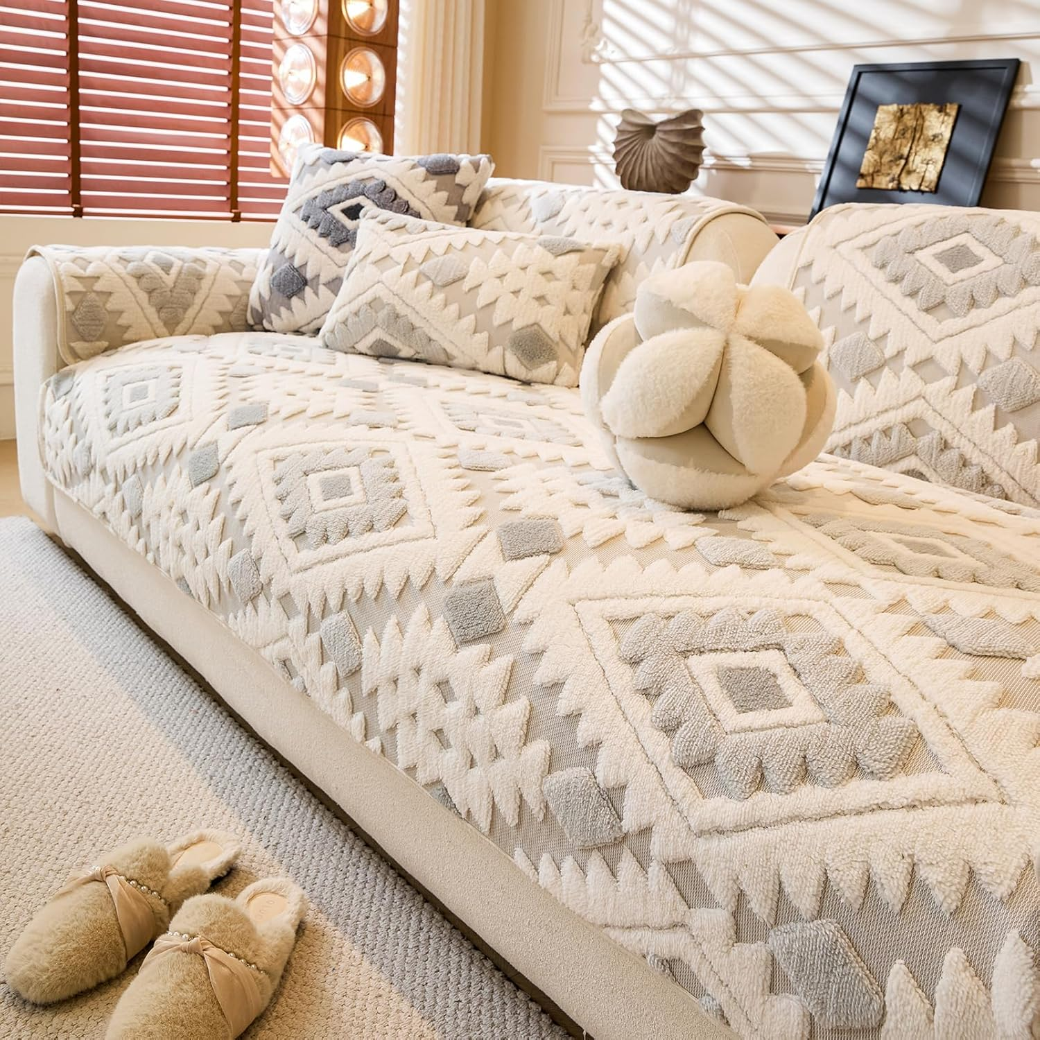 WEYOND Couch Cover for Dogs Washable, Soft Plush Sofa Cover for Loveseat & 2/3 Cushion Sofa, Pet-Friendly Couch Covers for Sofa, Non-Slip Sofa Slipcover (90 X 210 Cm, Beige)