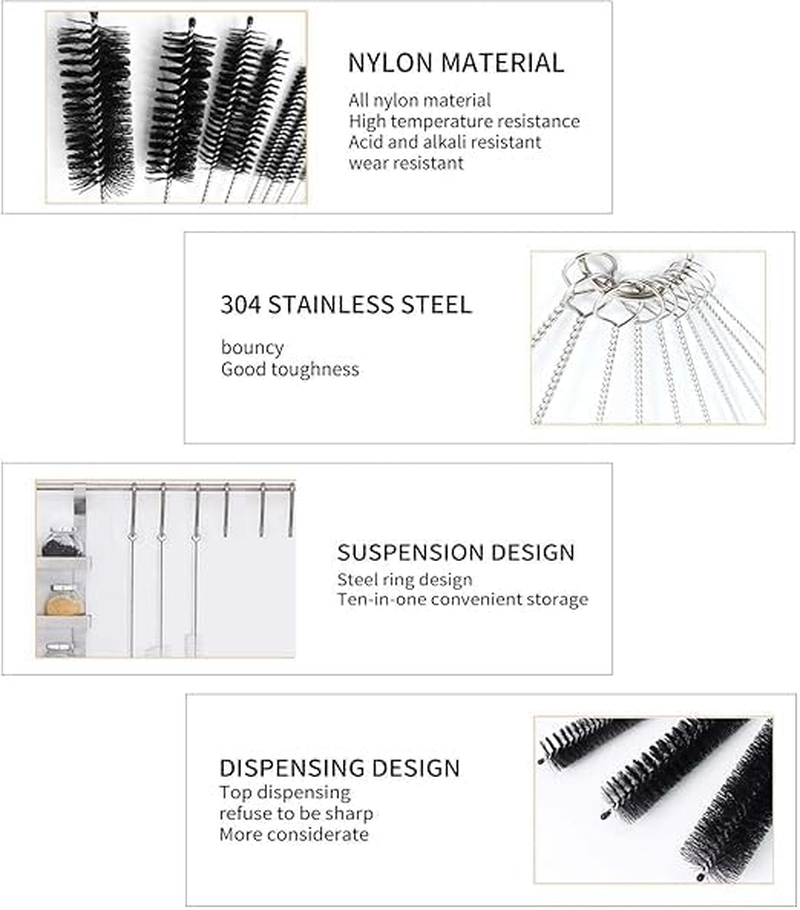 13-Piece Stainless Steel Flexible Cleaning Brush Set (22Cm) &ndash; Durable Stainless Steel Wire Brushes in Multiple Sizes (2-25Mm) for Straws, Bottles, Pipes, Tubes, and Drains image number 4
