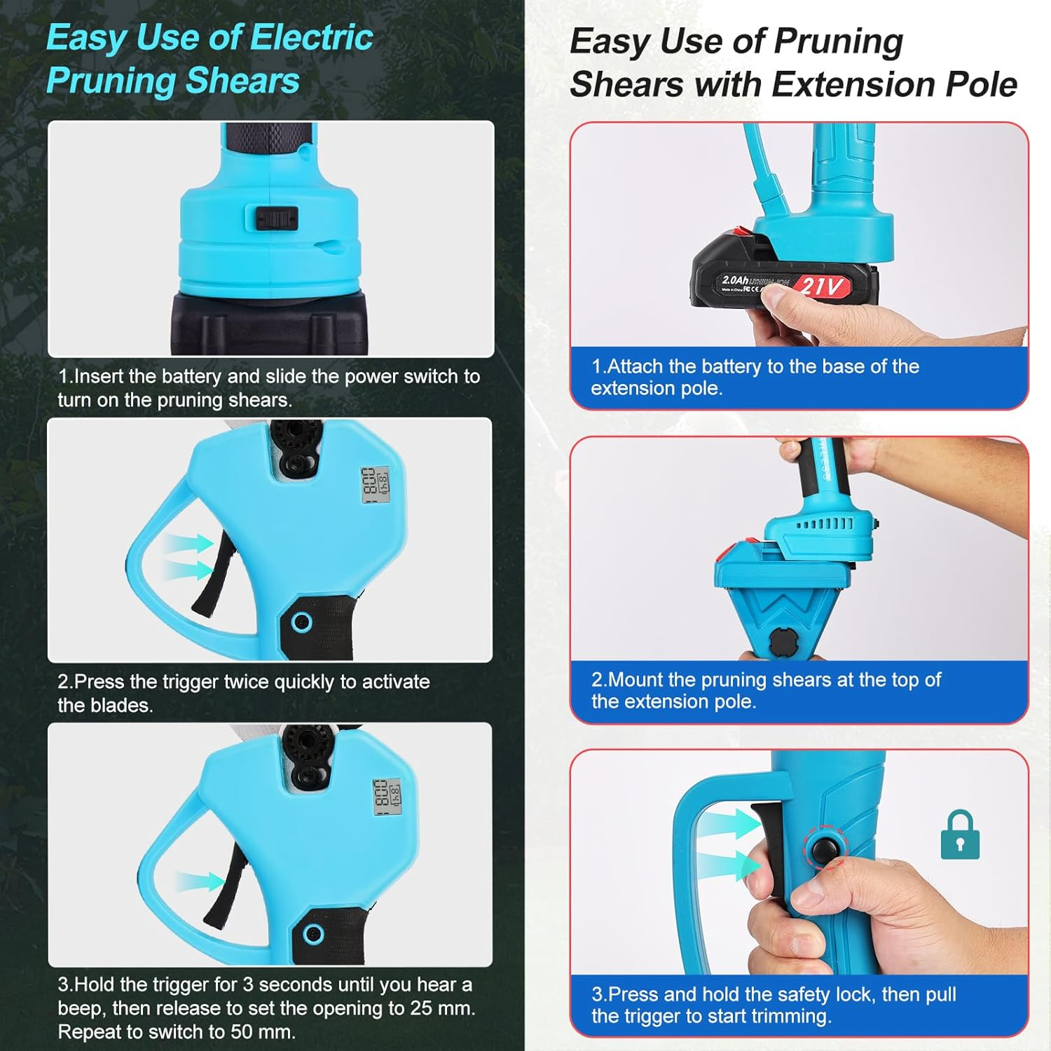 Cordless Electric Pruning Shears Kit - Telescopic Extension Shear Tools with 3Ft Telescopic Rod, 50Mm Cutting Diameter, 2X 2.0Ah Batteries, Garden Scissors for Shrubs, Bonsai, Fruit Trees image number 5