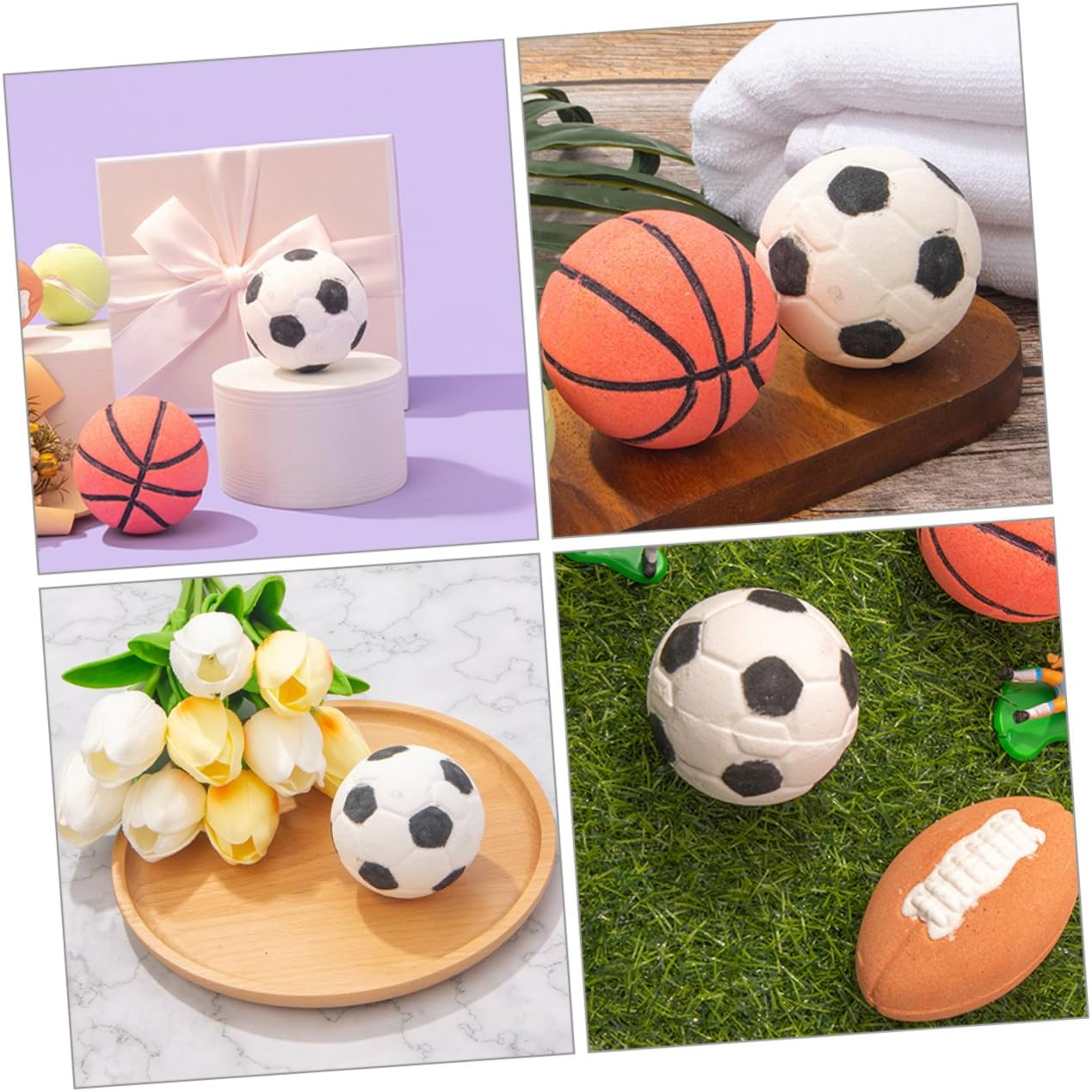 TOBBOMEY 2Pcs Bath Salt Bomb Bubble Football Shape Soothing Moisturizing for Relaxing Soaks image number 2