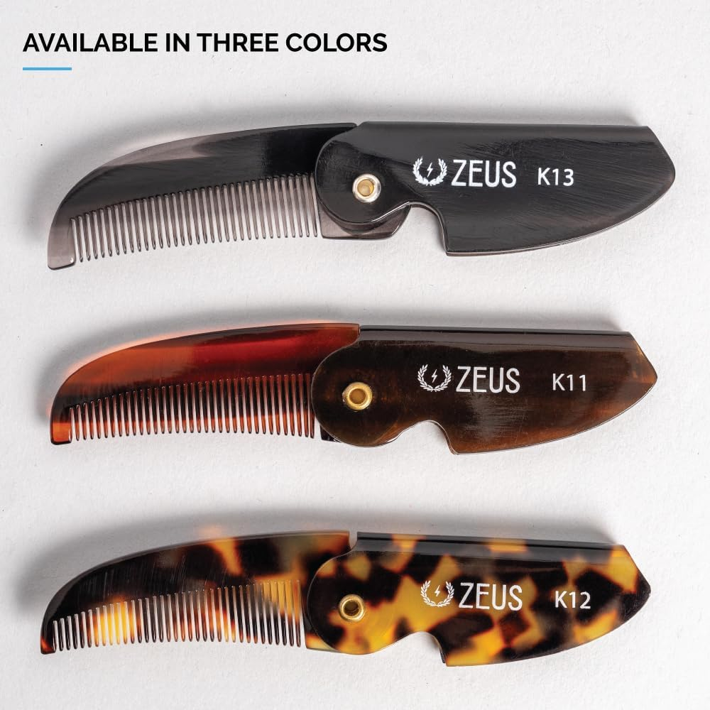 ZEUS Folding Mustache Comb, Handmade Saw-Cut Best Moustache Pocket Comb - (3 Pack - Tortoiseshell) - K12 image number 3