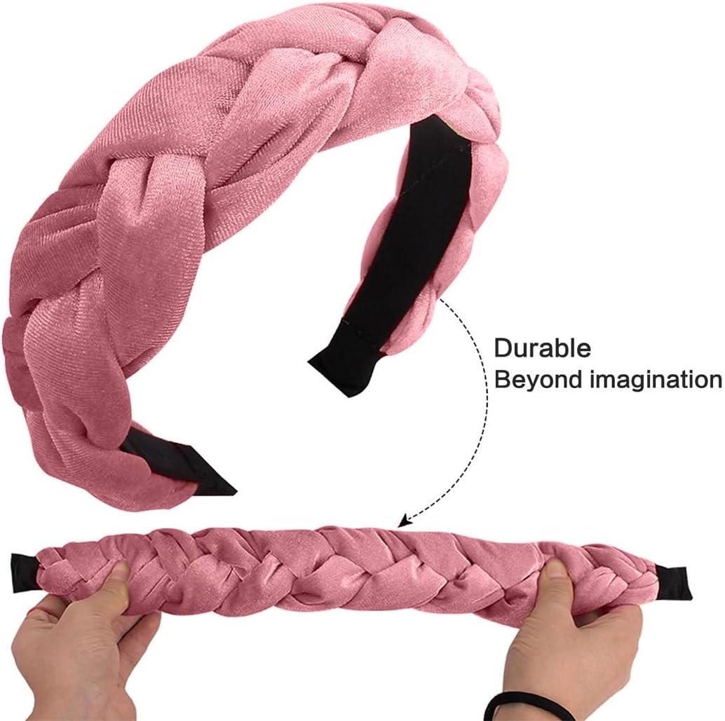 YUZNA Women'S Dirndl Velvet Braided Headband Pink Costume Headband Wide Oktoberfest Hair Accessories image number 5