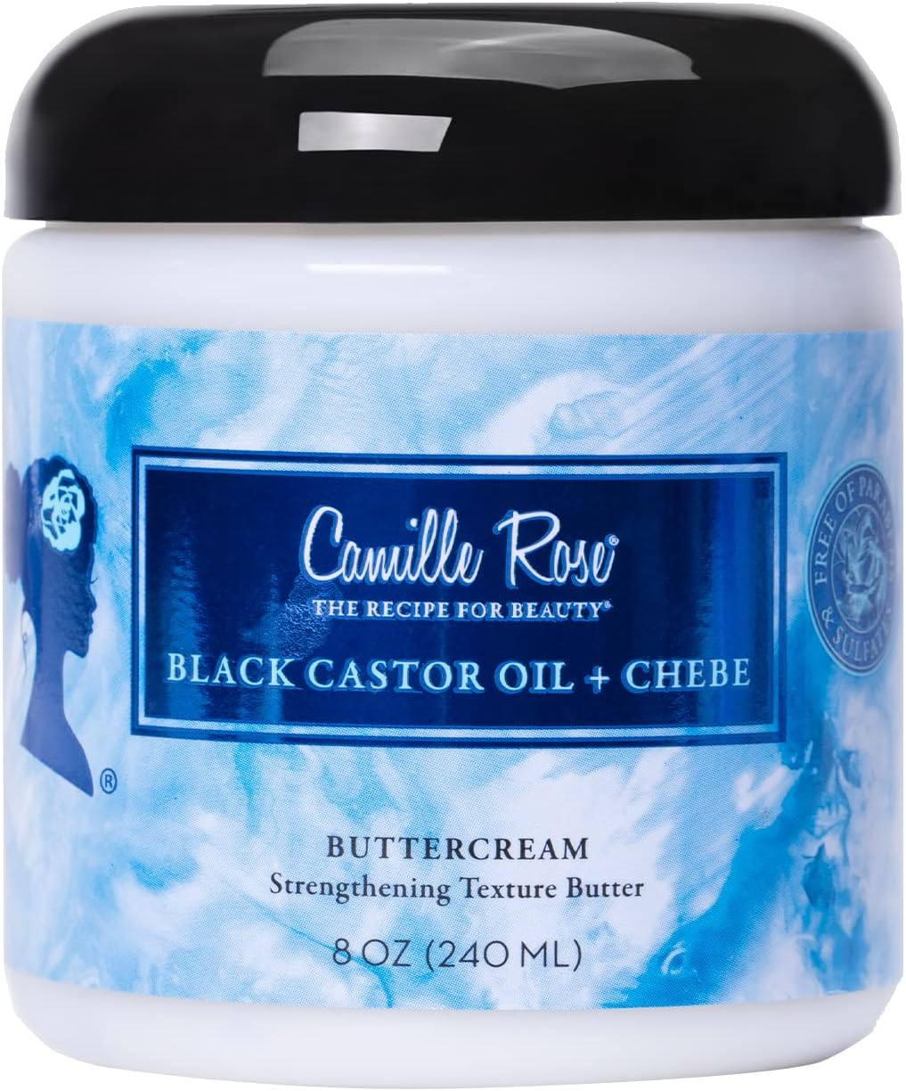 Camille Rose Black Castor Oil & Chebe Buttercream, Strengthening and Styling Butter to Restore Moisture for Thick, Textured Hair, 8 Oz