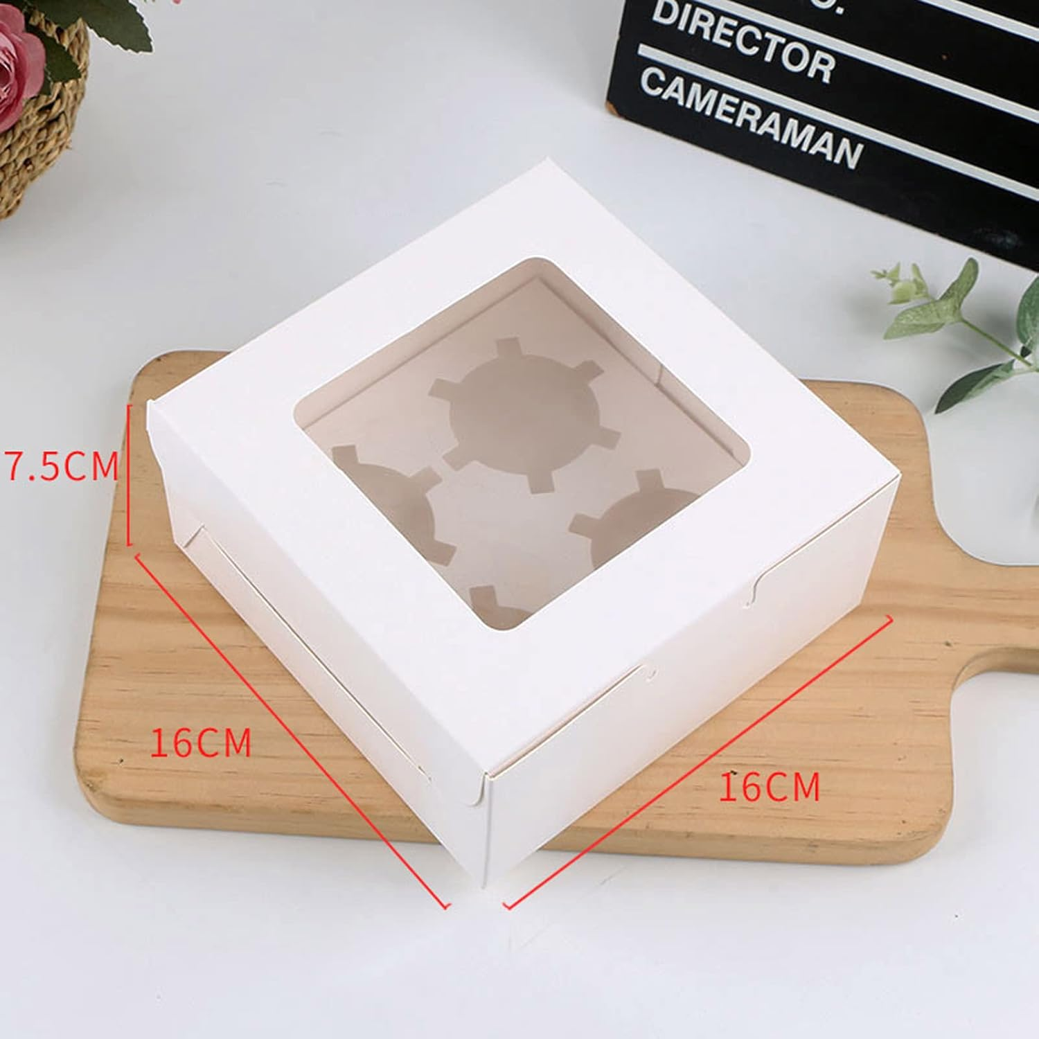 Acbbmns 50Pcs 4 Holes Cupcake Boxes with Window and Insert, 16 X 16 X 7.5Cm White Kraft Paper Cup Cake Boxes Bakery Containers Cupcake Carrier Box for Muffin Chocolate Macarons Pastry image number 3