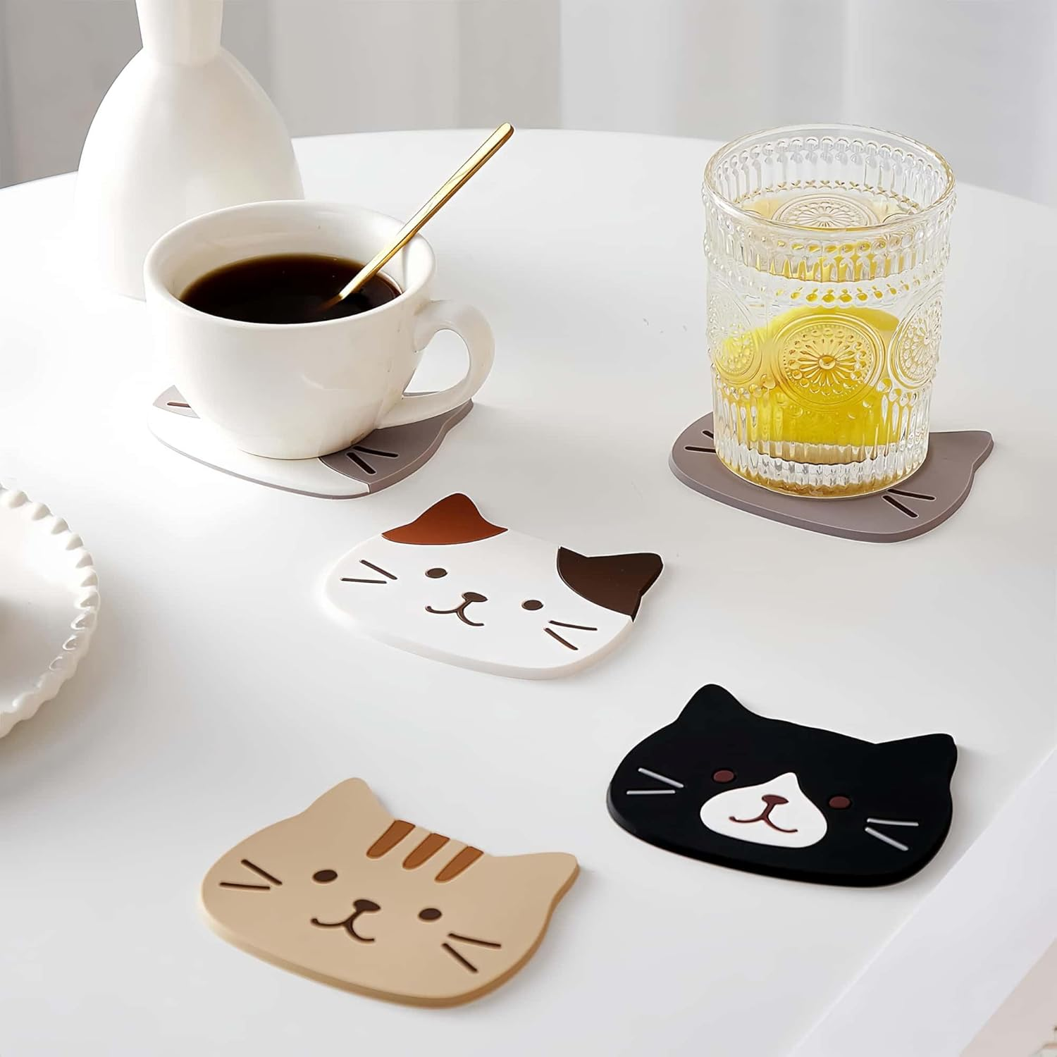 HOLADAWN 5Pcs Cat Silicone Drink Coaster Set, Non-Slip Heat-Resistant Drink Coasters for Coffee & Bar, Gifts for Cat Lovers image number 2