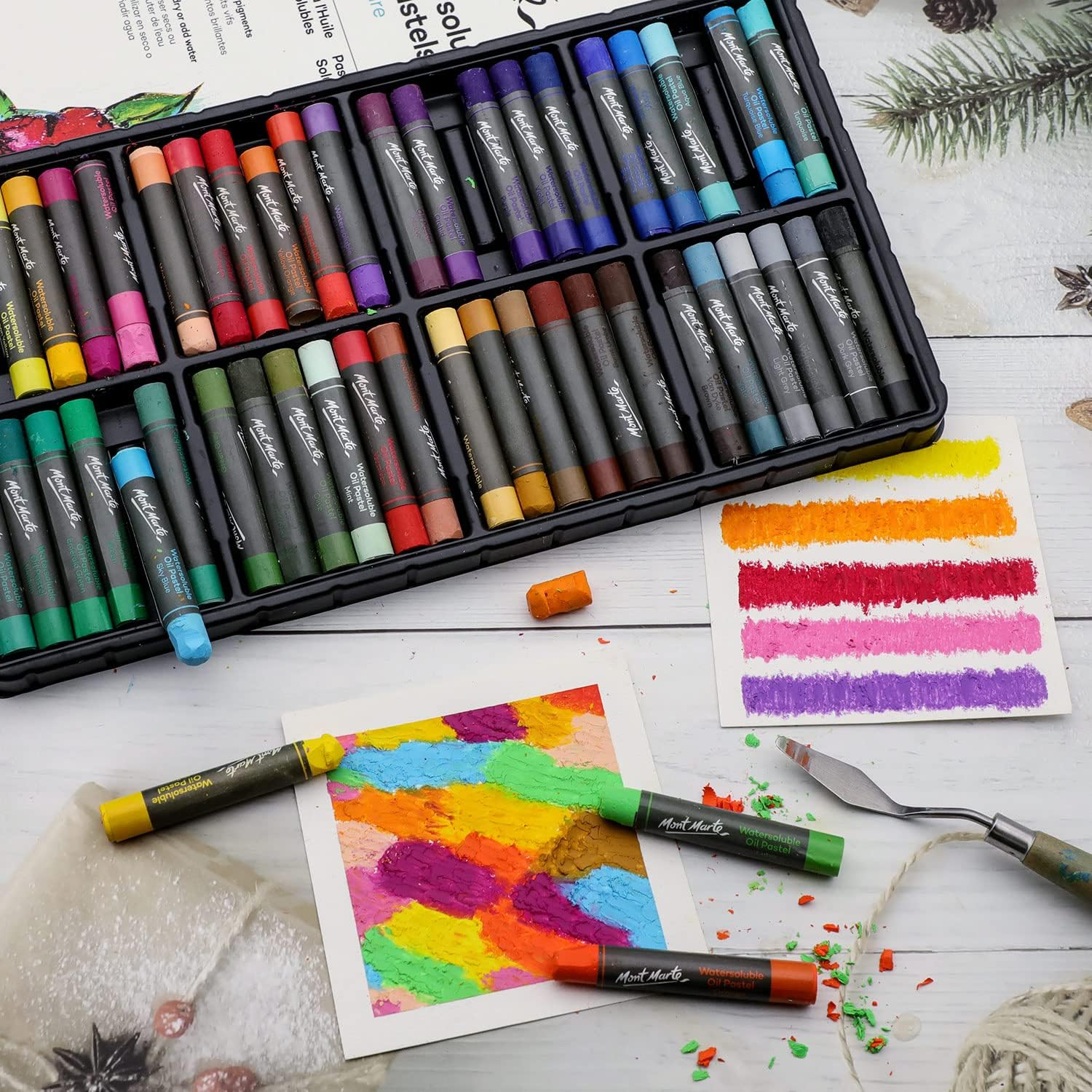 Mont Marte Watersoluble Oil Pastels 48Pc, Assorted Vibrant Colours, Versatile Art Pastels, Use Wet or Dry, for Blending, Layering & Shading, Ideal for Art, Craft, Colouring and Sketching image number 6