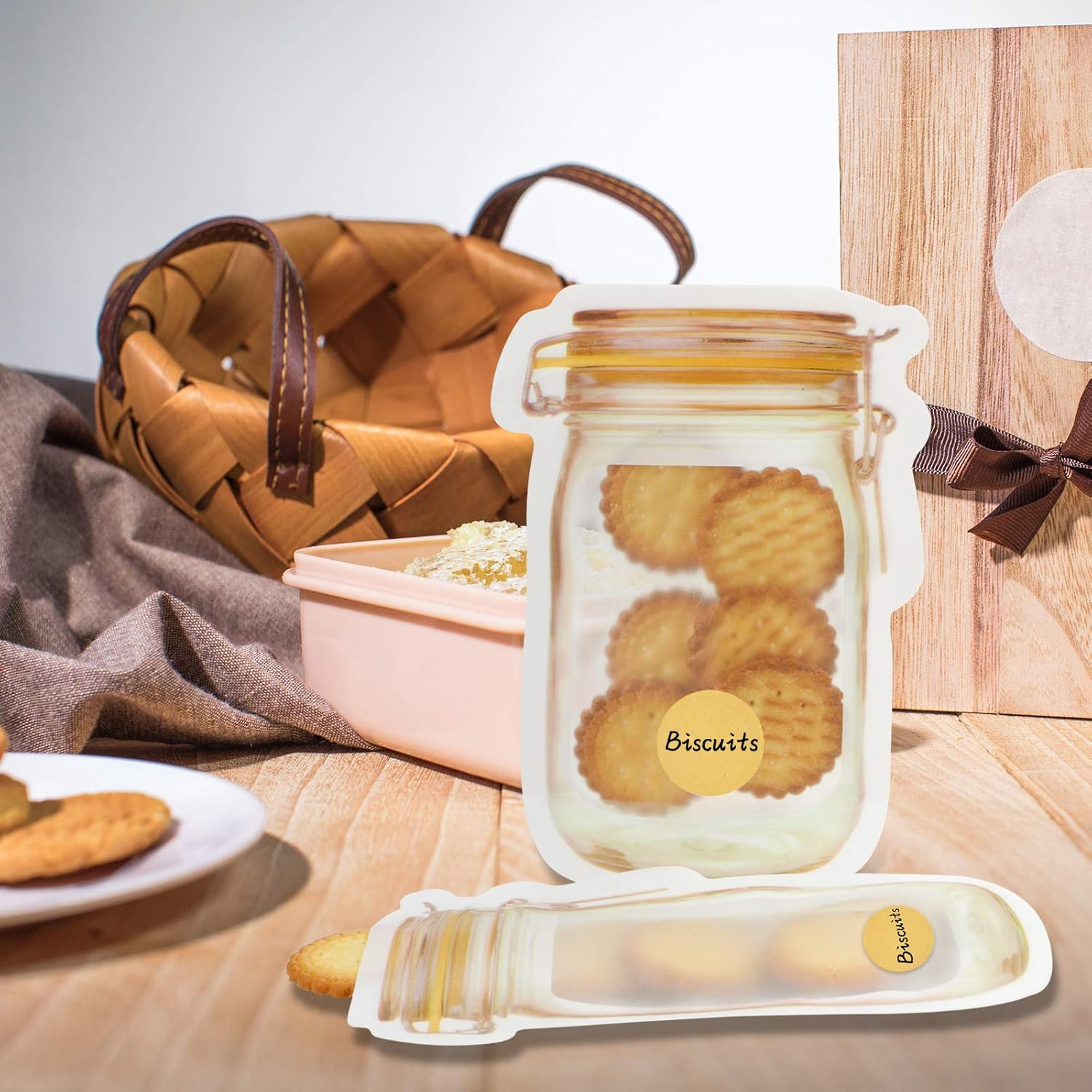 Mlife Spice Storage Bags-20 PCS Small Mason Jar Spice Jars Bags with 48 PCS Spice Labels,Snack Saver Container Leak-Proof Zip-Lock Bags for Travel Camping Picnic image number 2