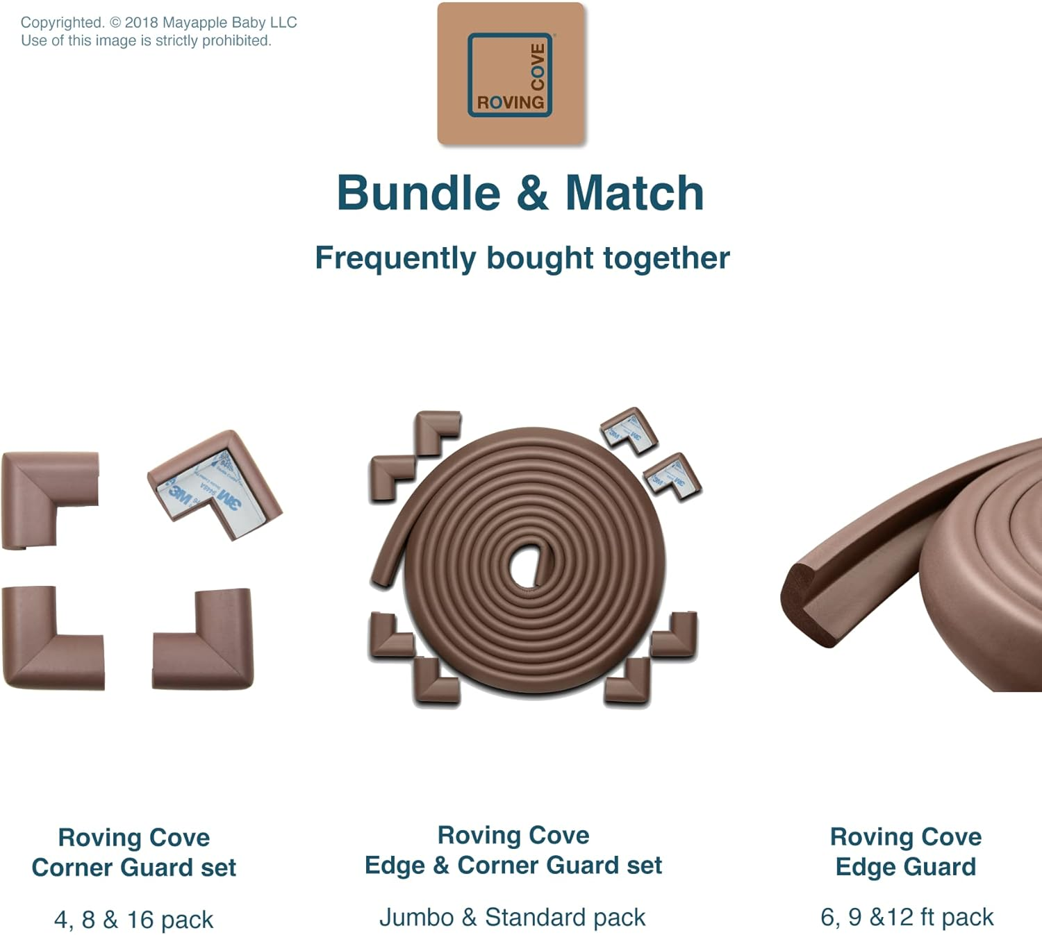 Roving Cove Heftyfit Corner Protector for Baby (16 Large Corners), Heavy-Duty Soft Rubber Foam Furniture Corner Bumper Guards, 3M Adhesive Pre-Taped, Coffee Brown - Large 16 Count (Pack Of 1), Coffee Brown image number 6