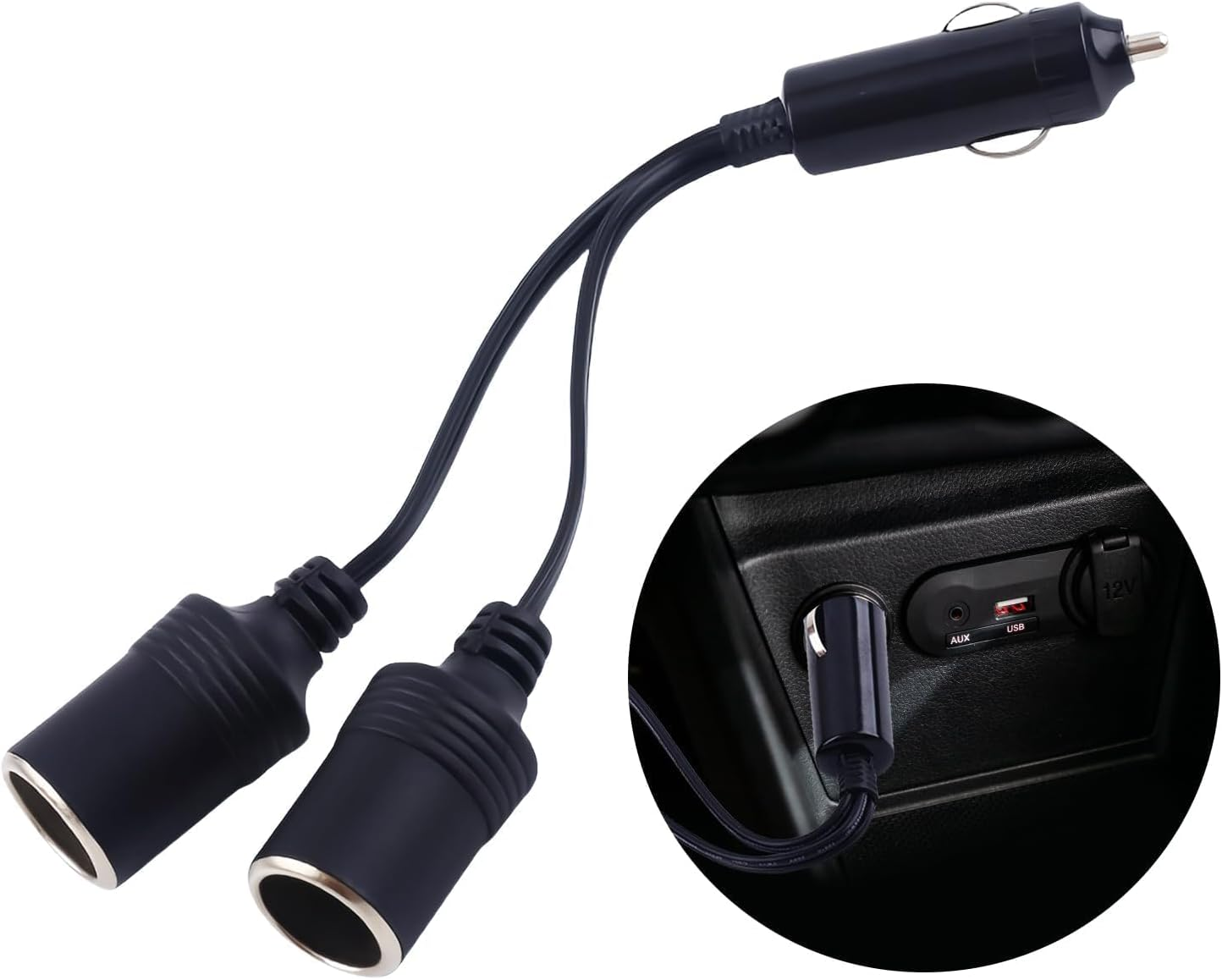 1 to 2 Car Cig Are Tte Lighter Splitter Adapter Power Charger Port, 12V/24V Plug Socket 2-Way Splitter Y Adapter, 15Cm Extension Cord with 15A Fuse image number 2
