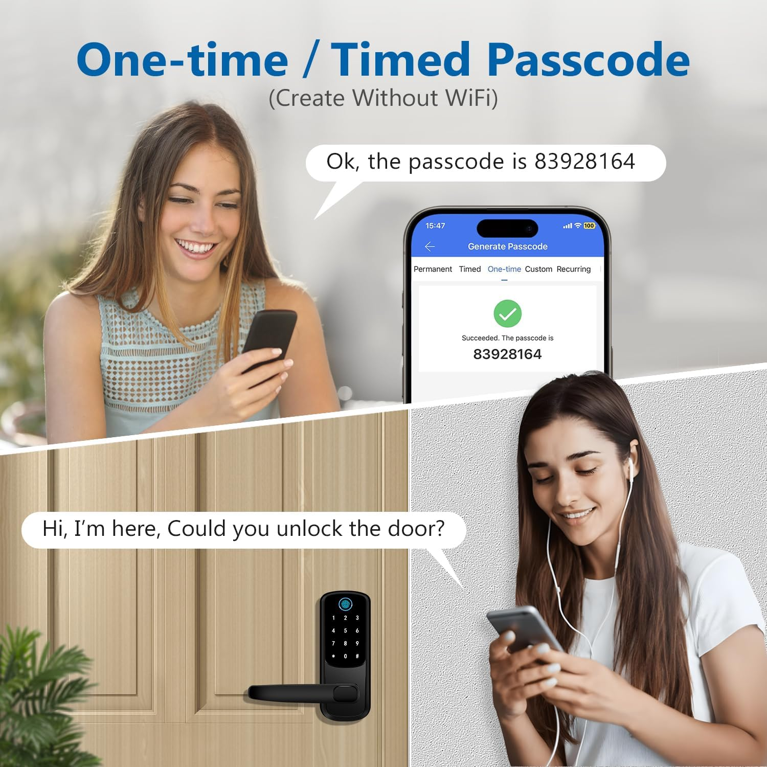 Keypad Smart Door Lock with Handle,Keyless Entry Door Locks,Smart Lock for Front Door,Fingerprint Doors Lock with Keypad for Exterior Door,Deadbolt Lever Alternative(Black) image number 2