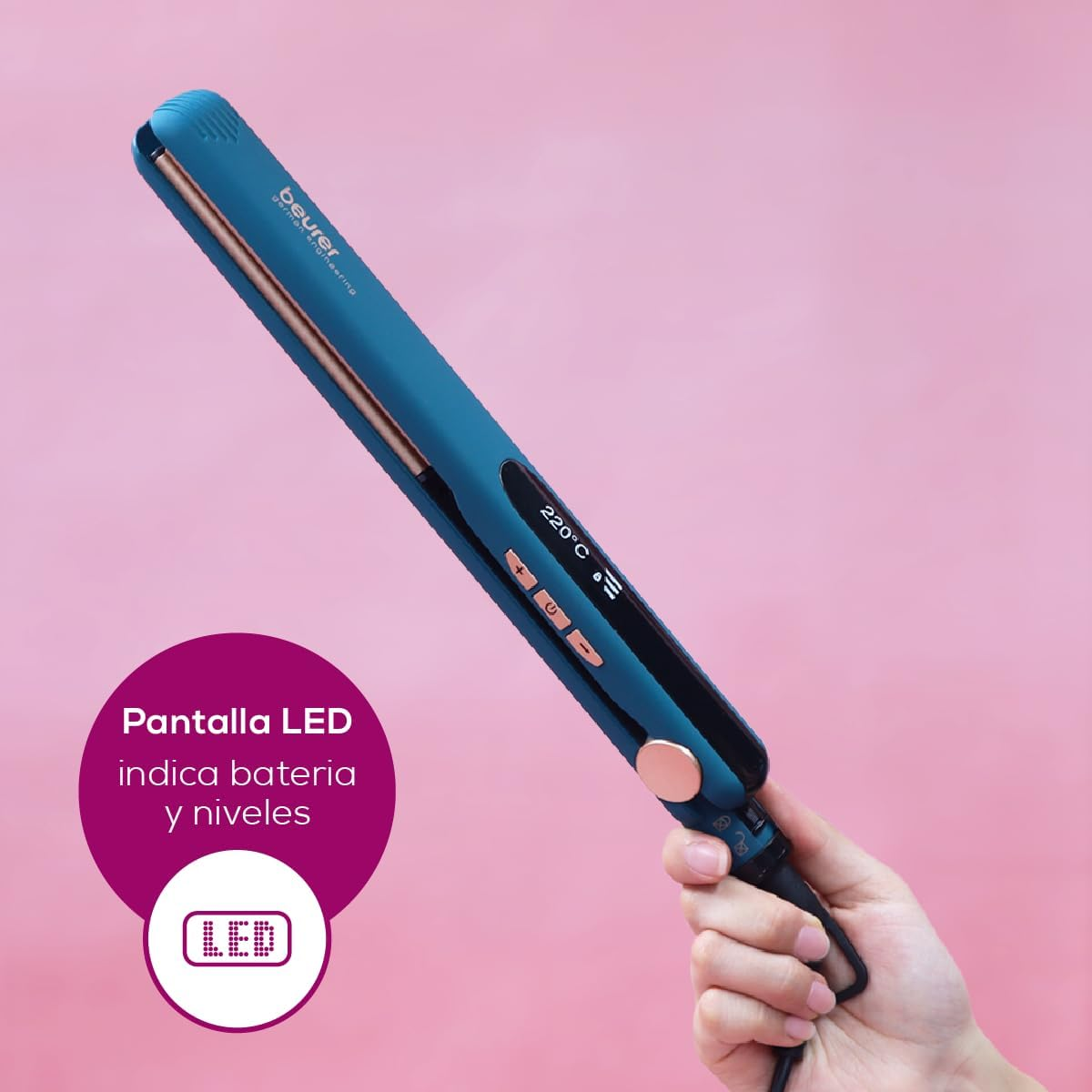 Beurer HS 50 Ocean Hair Straightener, Straightener with Ceramic Keratin Coating for Smooth Hair, LED Display for Temperature Display, Multi-Level Temperature Setting from 120-220&deg;C image number 4