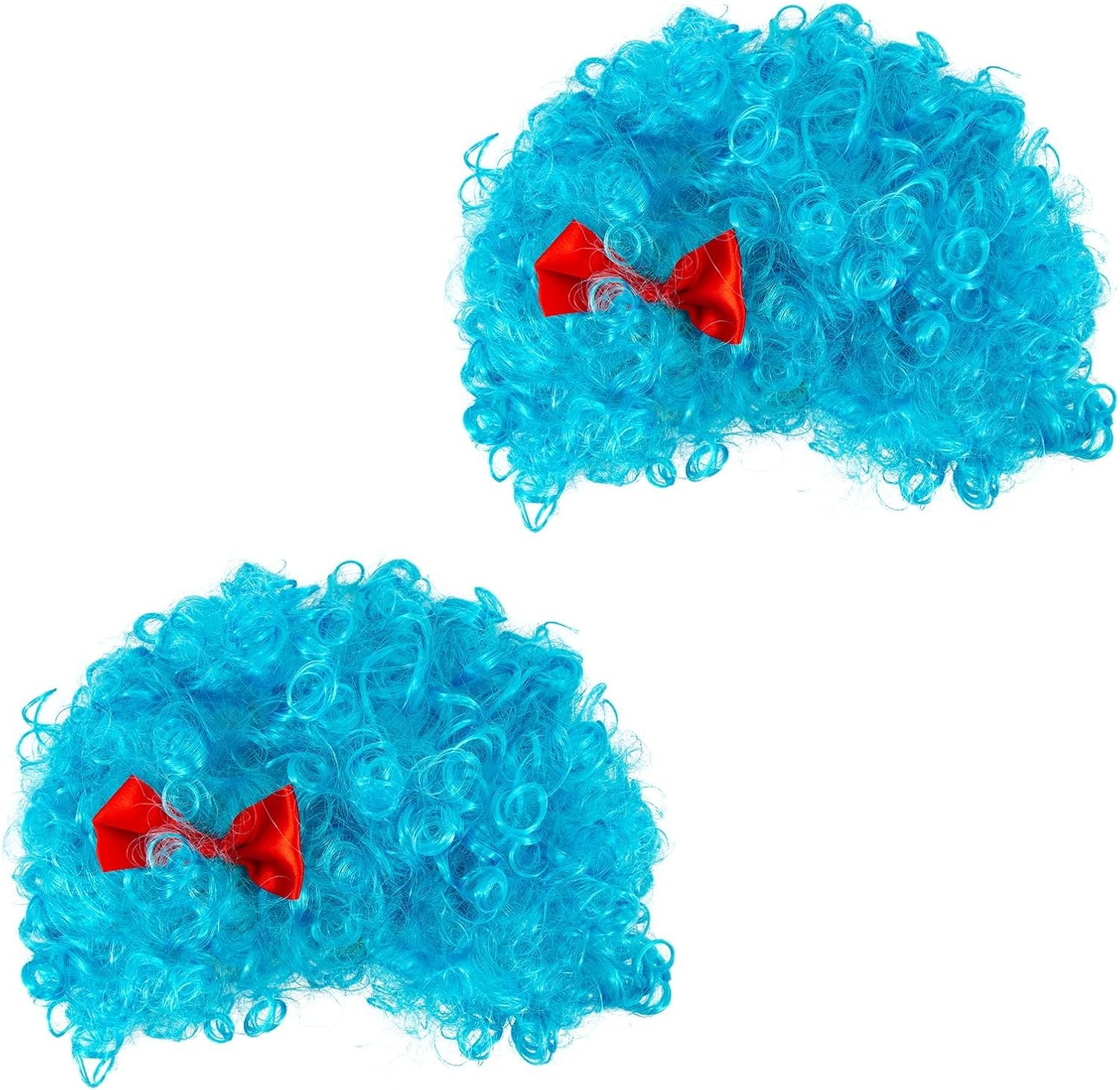 Kuskins 2 Pcs Blue Wigs for Thing 1 Cosplay Accessories - Curly Funky Afro Costume Wig for Reading Week, Halloween and Thing One Party image number 4