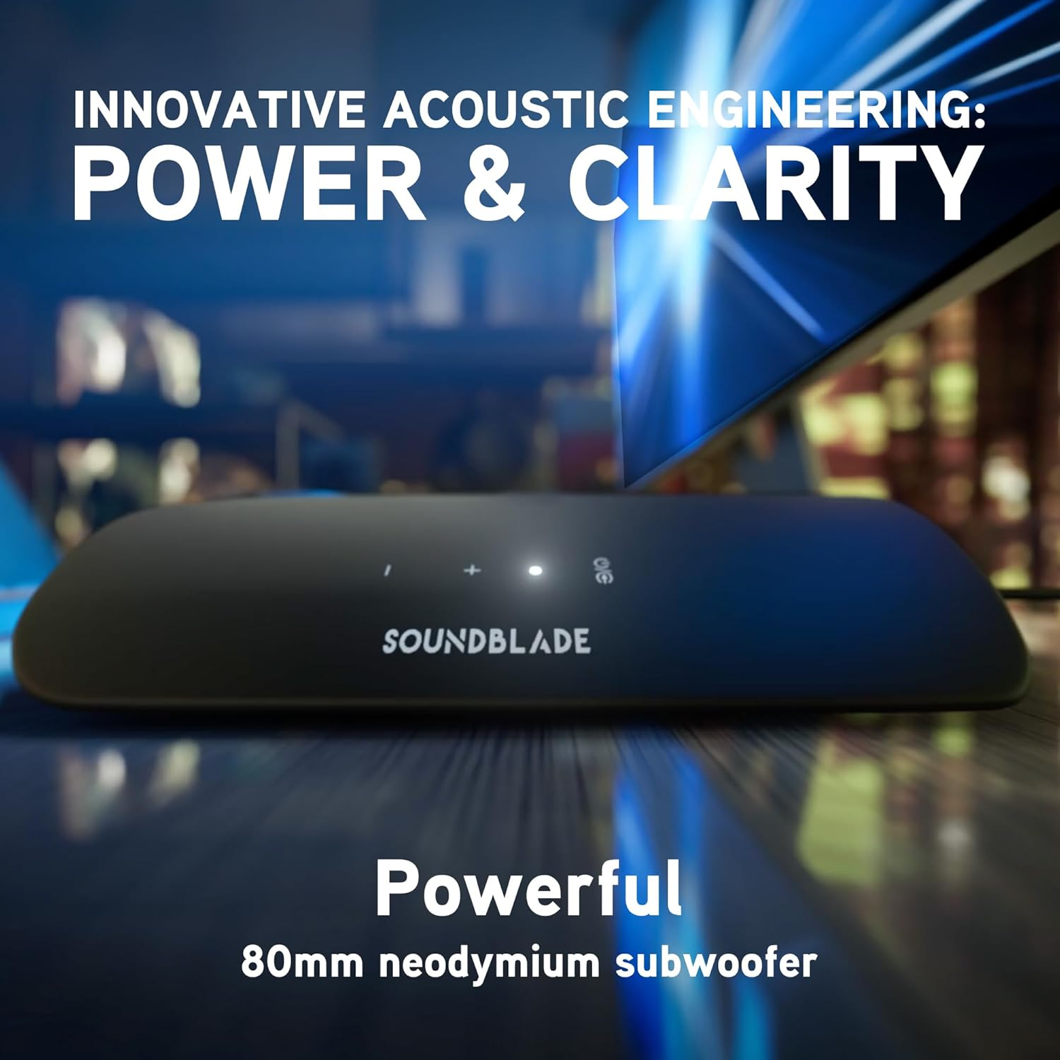 Blueant Soundblade under Monitor Soundbar, Powerful 120 Watt, 2.1 Channel USB-C, Bluetooth 5.3 Desktop Speaker for PC, Mac for Streaming Content, Music and Gaming. (Charcoal)