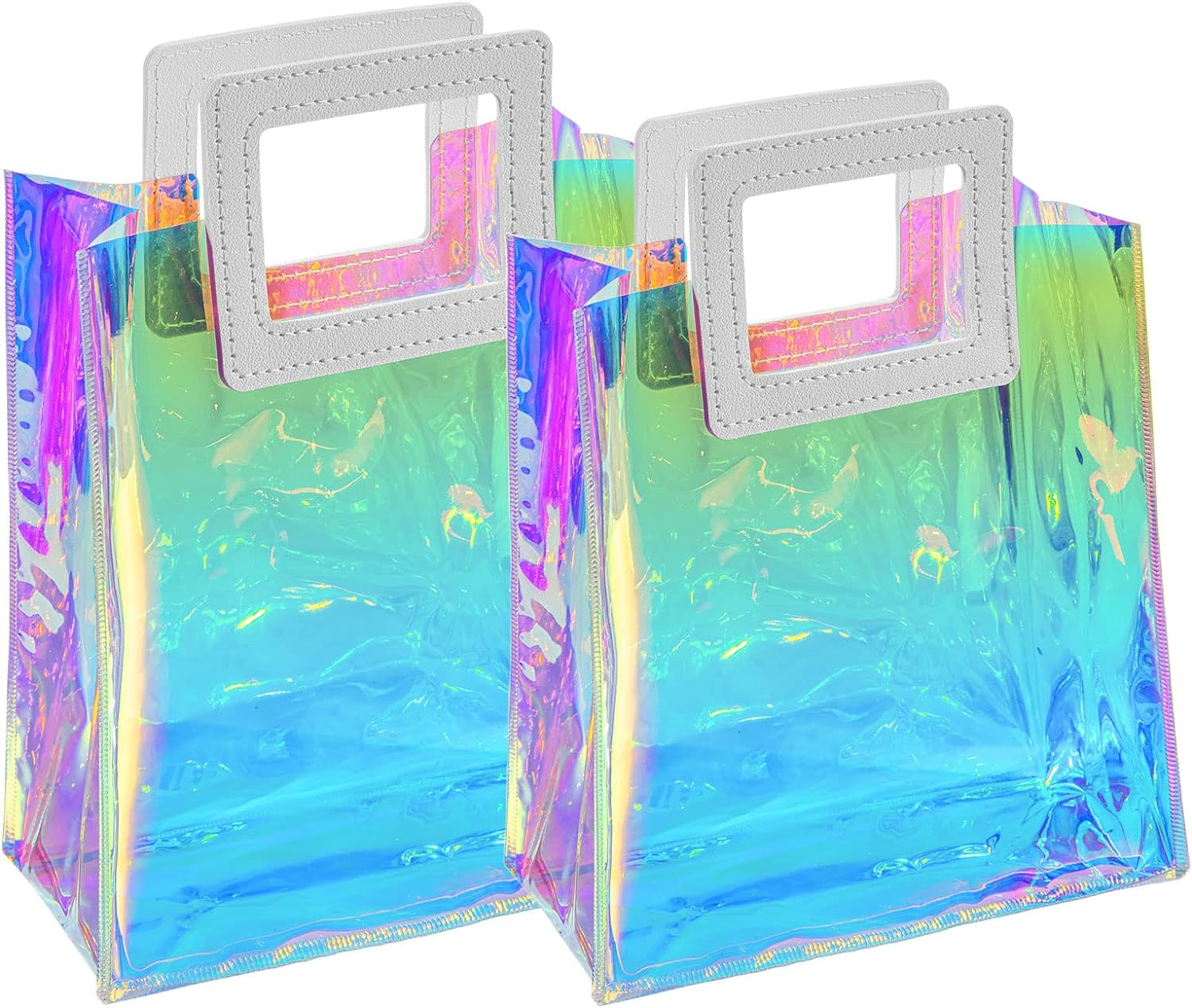 Holographic Small Gift Bags 2 Pack 7.9 * 7.1 * 3.9 Inch with Handles for Women, Girls, Birthday, Christmas, Bachelorette Party Favors, Shopping Reusable Clear Gift Wrap Bag image number 5