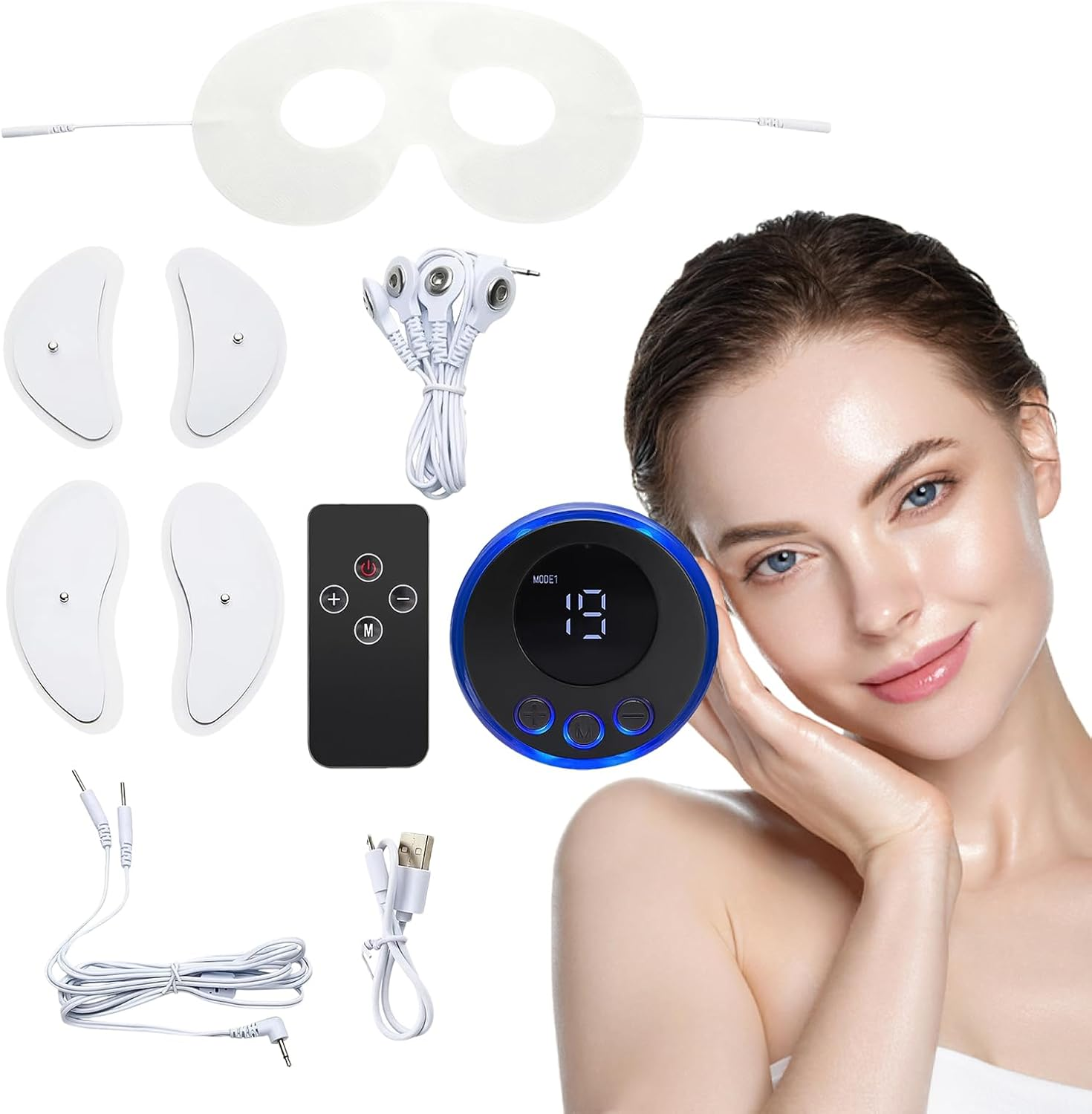EMS Facial Device &ndash; White Portable Microcurrent Beauty Instrument, Frequency 1-100Hz 8 Modes | Face Eyes Neck Lifting, Skin Tightening, Rejuvenation, Home Spa, Travel Self Care Accessory image number 3
