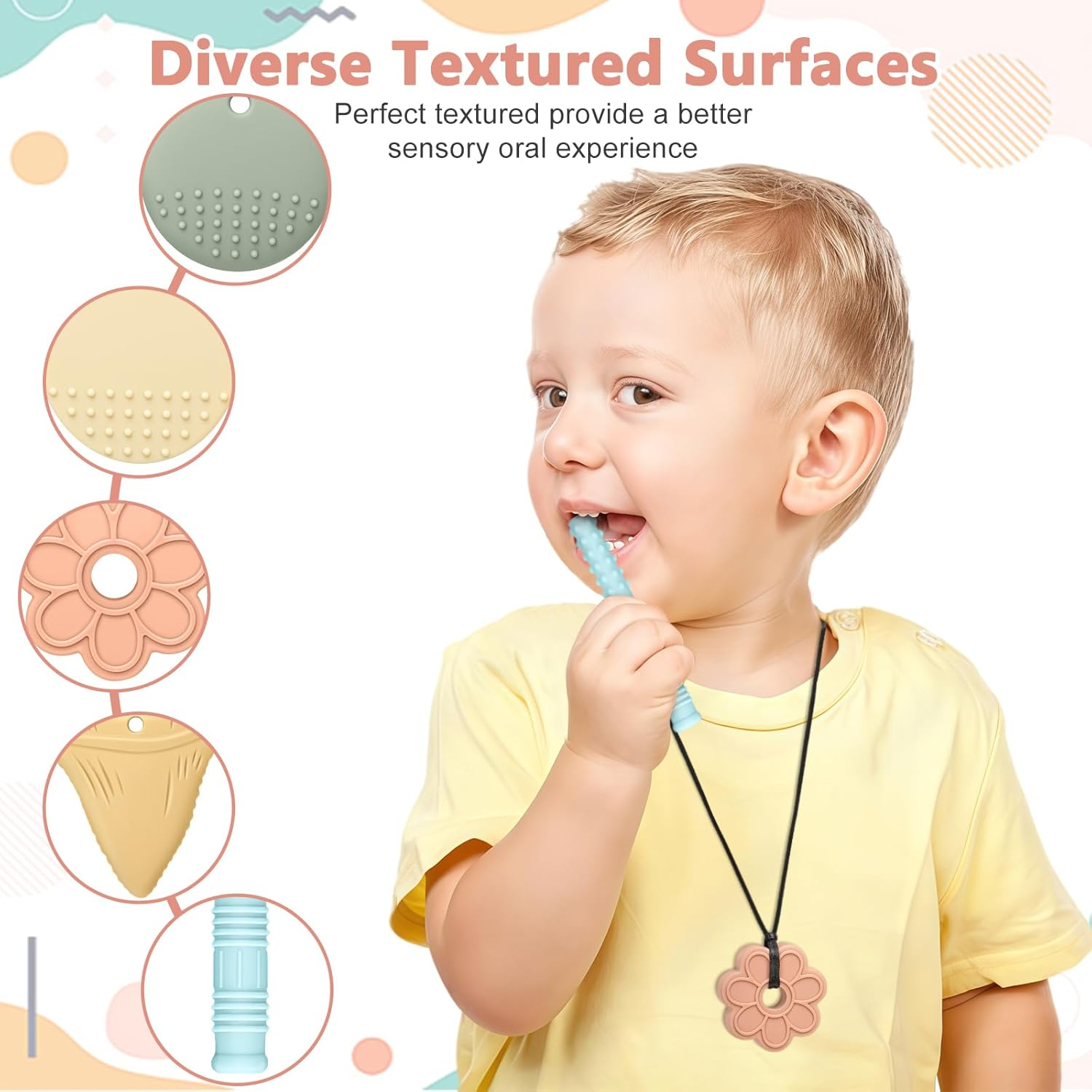 Chew Necklaces F1354-F1355 - Yellow+Off-White+Blue+Red+Purple image number 4