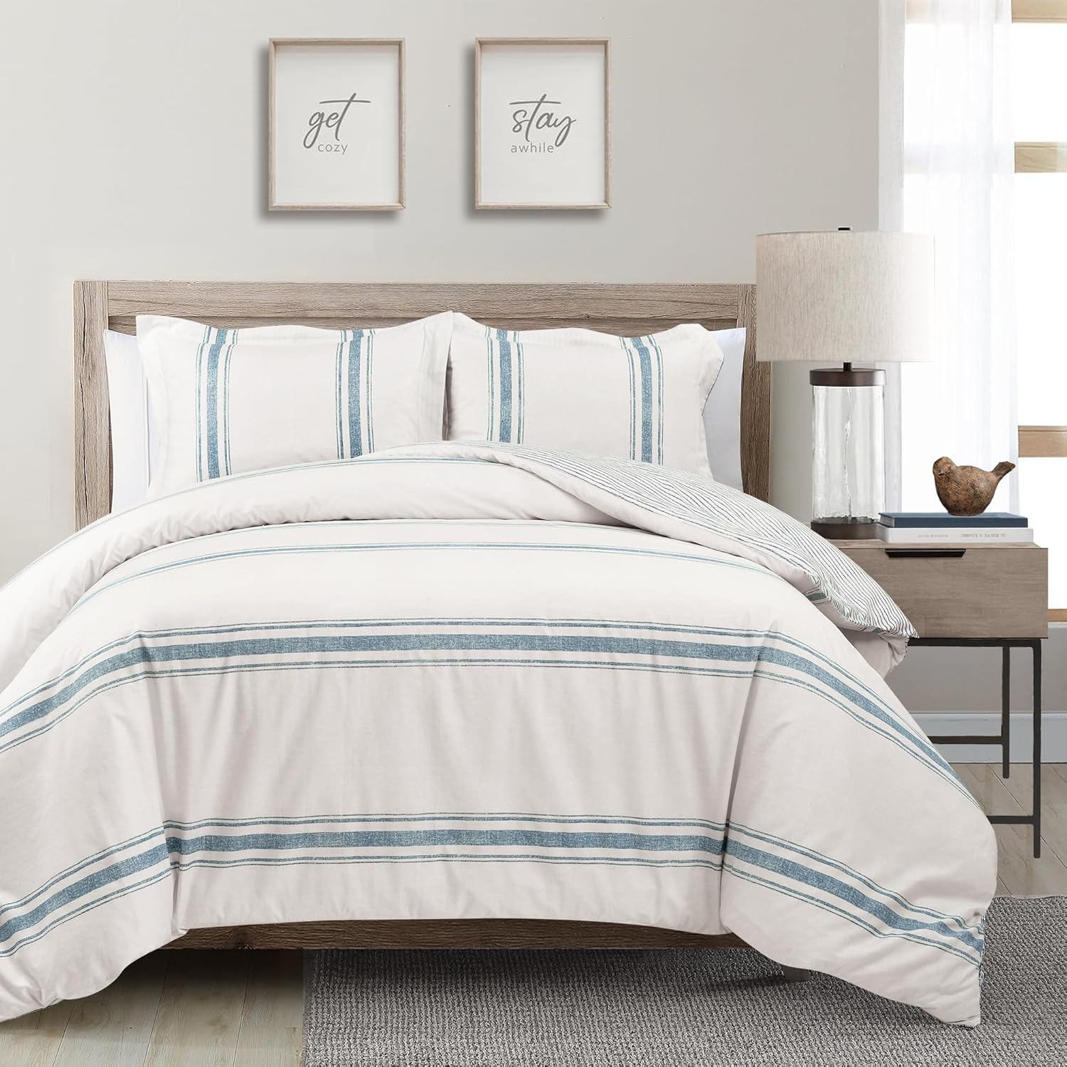 Lush Decor Comforter Farmhouse Stripe, King, Blue image number 3