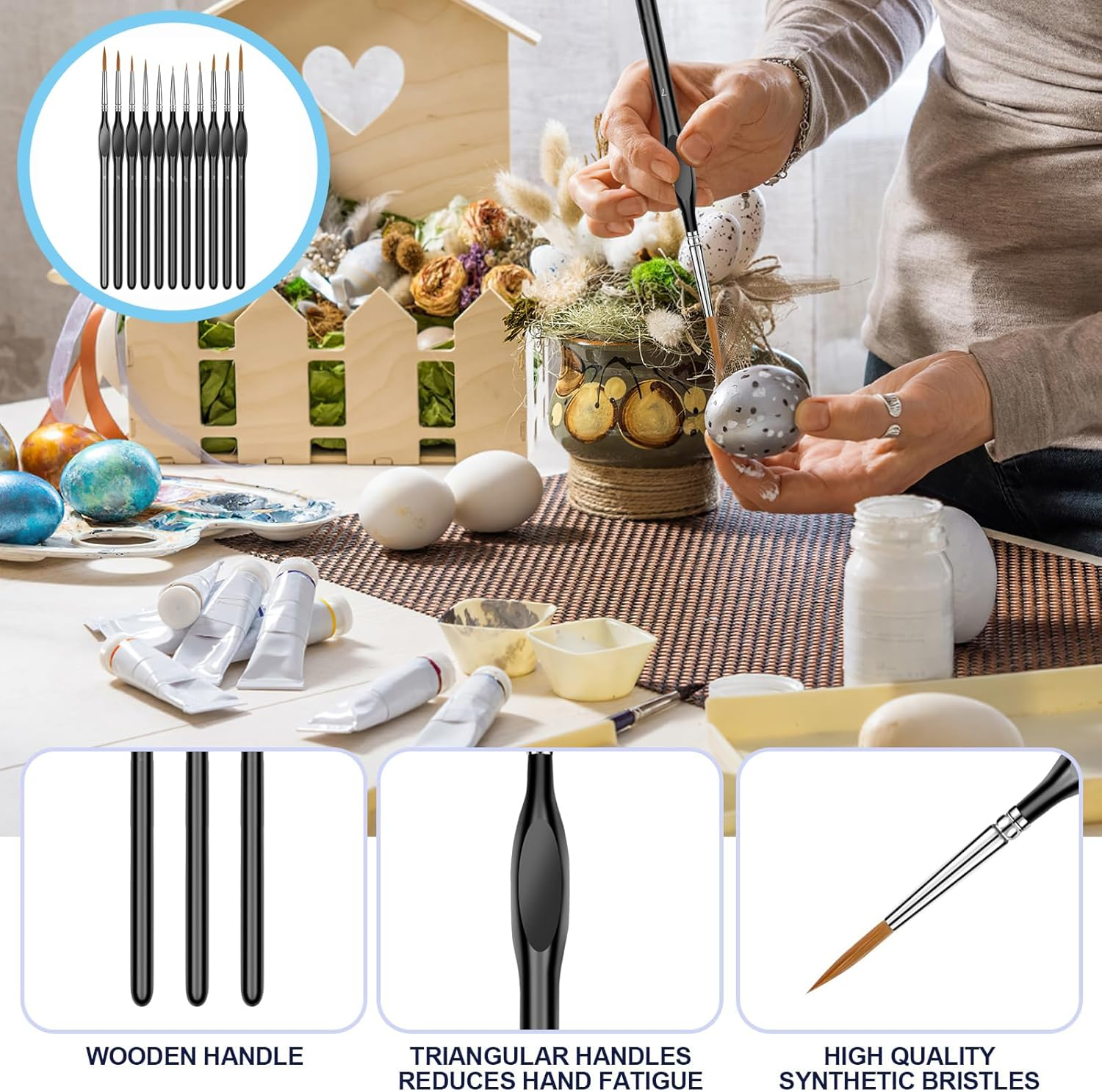 Kvadouly Professional Detail Paint Brushes Set &ndash; 11 Miniature Brushes for Acrylic, Watercolor, Oil, Models & Nail Art image number 1