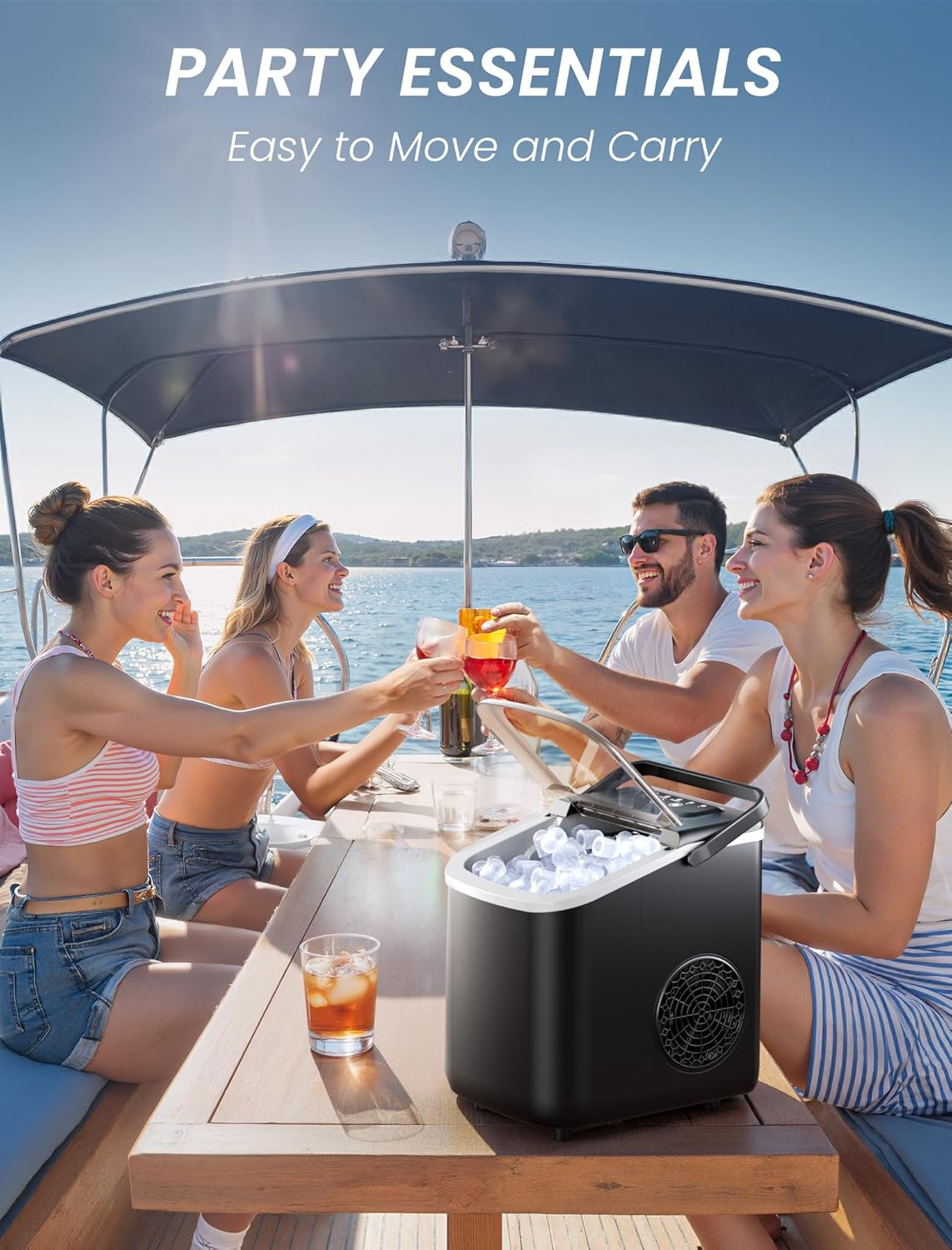 Rule Lie Ice Maker Machine - 12KG Countertop Portable Icemaker with Handle, 9 Ice Cubes Makers in 6 Mins, 26Lbs/24H, Electric Fast Freeze with Scoop and Basket for Home Kitchen Office Bar Party, Black image number 6