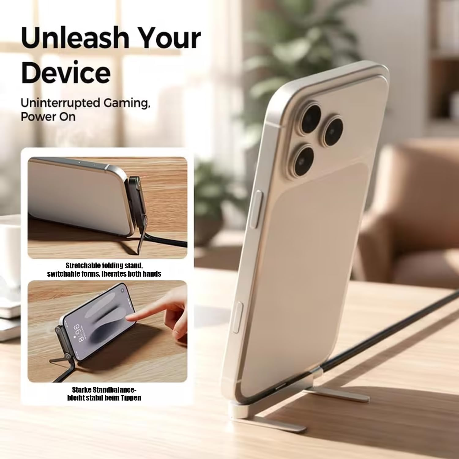 Sideways Phone Charger,2-In-1 Invisible Holder Charger Cable,240W Braided Fast Charge with Built-In Phone Stand, 4.9FT/240W Fast Charging, 360&deg; Rotation, for Smartphones, Tablets (USB to Type-C) image number 4