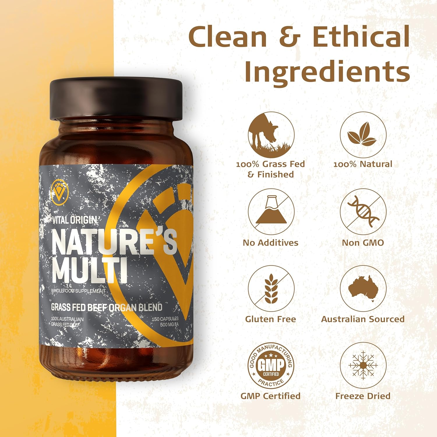 Nature&rsquo;S Multi Beef Organ Blend Capsules - 100% Grass Fed Australian Superfood with Liver, Heart, Kidney, Spleen & Pancreas - Iron, B12, Folate, Vitamin a - 150 Capsules image number 6