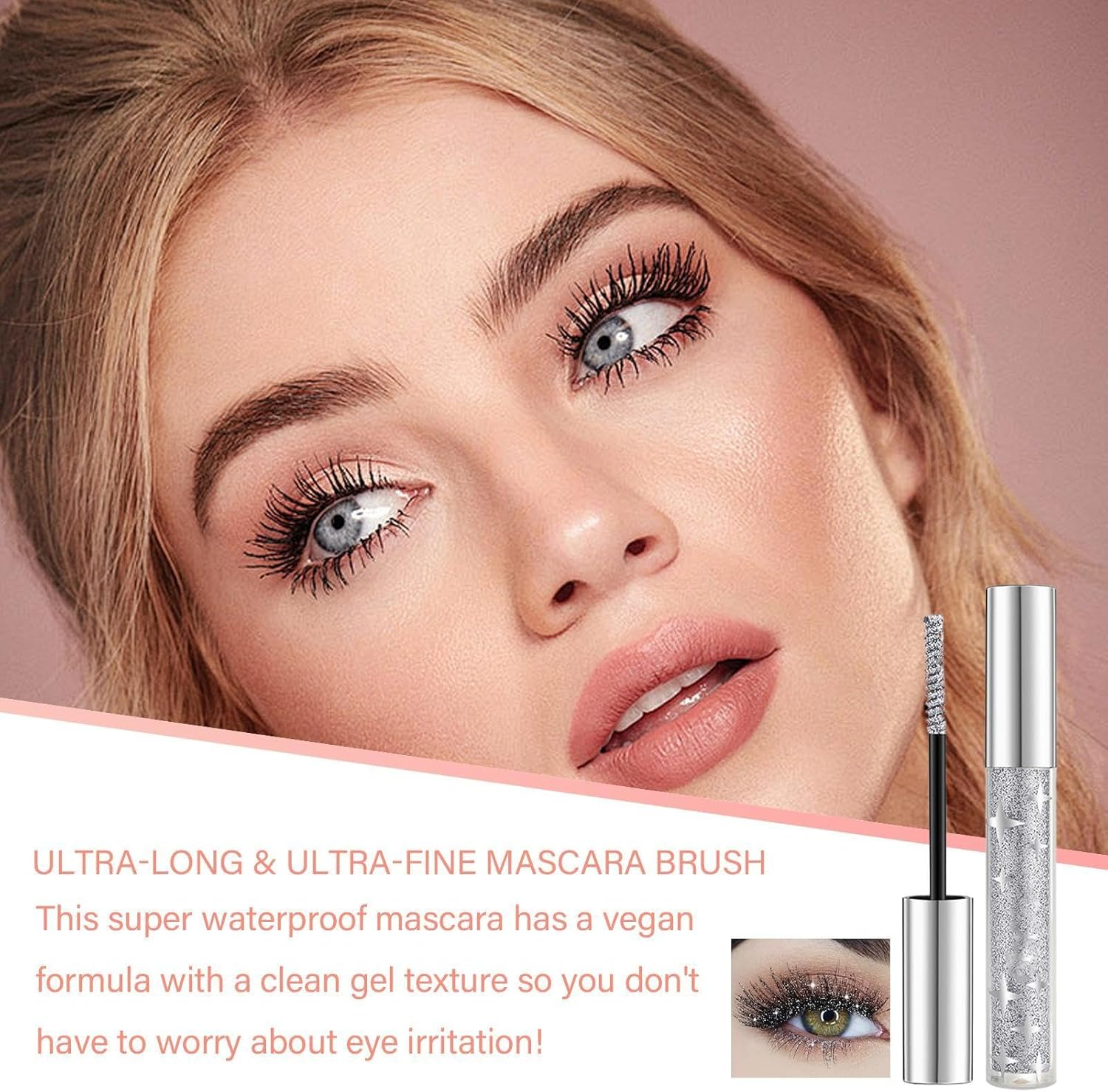 Glitter Mascara Eyeshadow - Lengthening Volumizing Colorful Mascara | Thick Shiny Eyelash Curling Extension Makeup | Sparkling Diamonds Silver Mascara | Waterproof Colorful Lashes for Eyelashes, image number 6