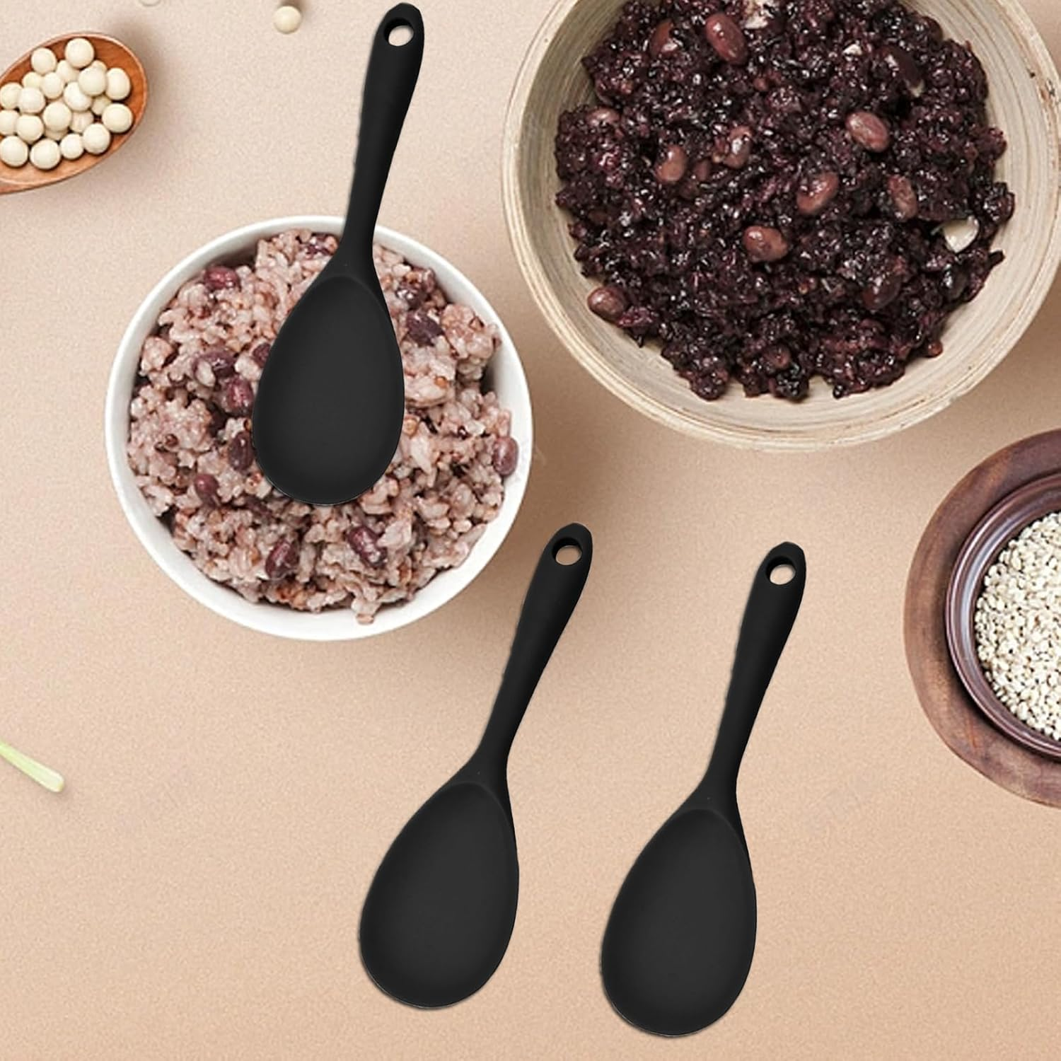 Rice Spoons, Silicone Cooking Spoons, Non-Stick Cooking Spoons, Rice Cooker, Cooking Spoon, Silicone Spoon, Kitchen Utensils for Kitchen, Mashed Potatoes, Rice, Baking, or More Pack of 2 image number 6