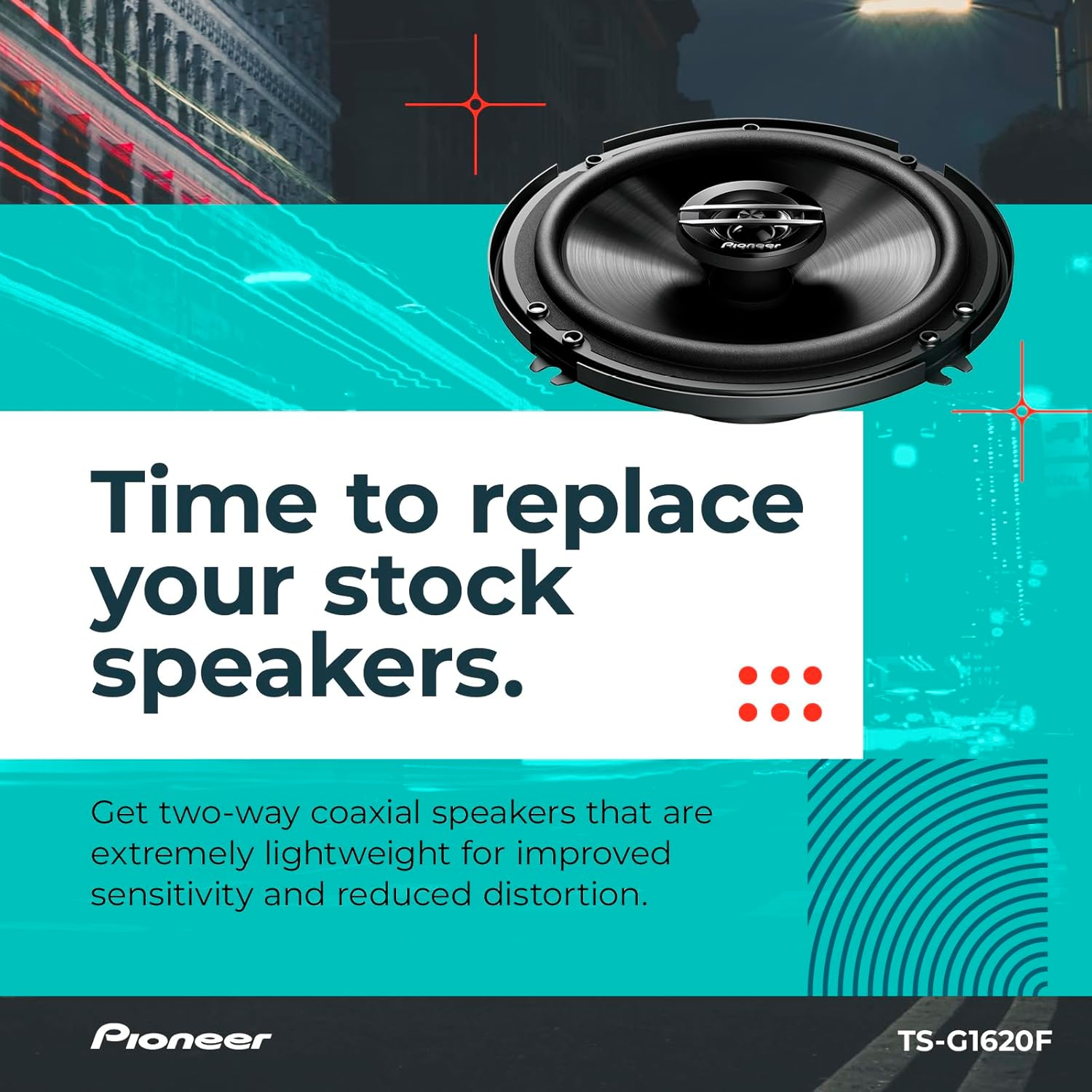 Pioneer TS-G1620F 6-1/2" 2-Way Coaxial Speaker 300W Max. / 40W Nom., 12.90In. X 7.40In. X 3.20In., Black
