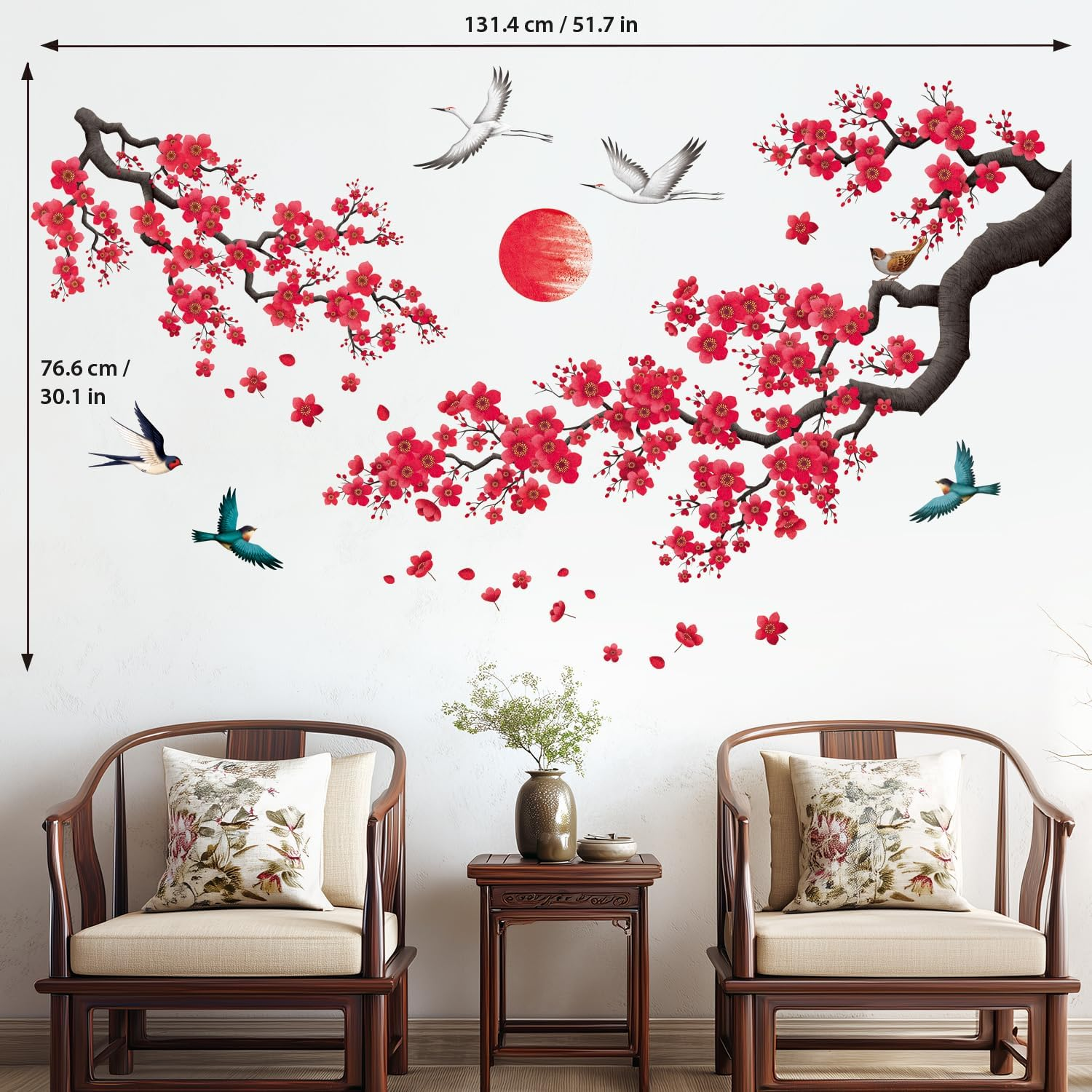 DECOWALL SG2-2406 Ink-And-Wash Painting of Flowers Wall Stickers Decals Kids Japanese D&eacute;cor Asian Room Home Art Peel and Stick Bathroom Cherry Blossom Bedroom Oriental Tree Floral Removable image number 3