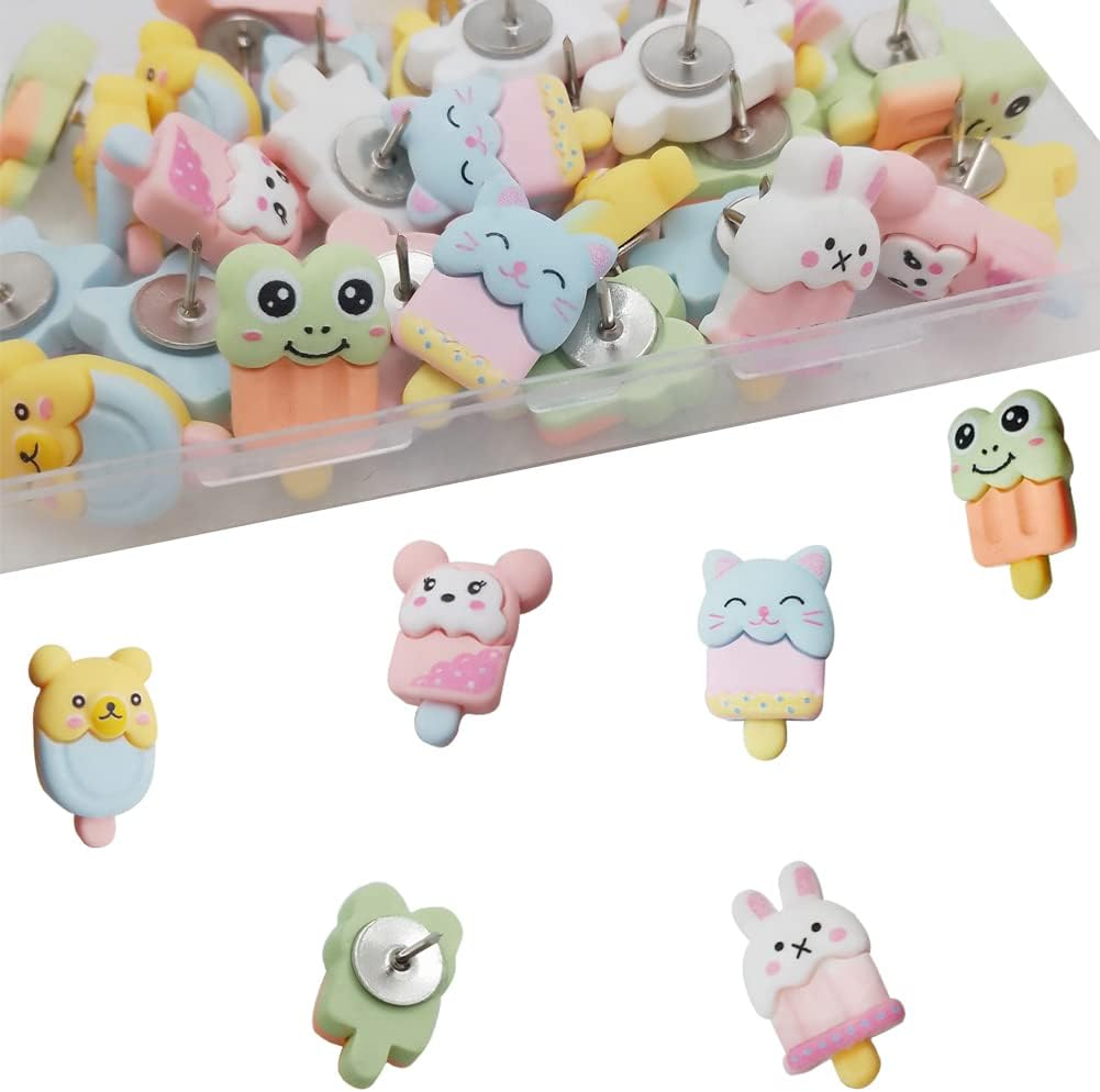 30 Pcs Ice Cream Push Pins Cute Frog Pushpins Mini Decorative Thumbtacks Animal Drawing Pins for Photo Notes Map Bulletin Board Office Supplies image number 3