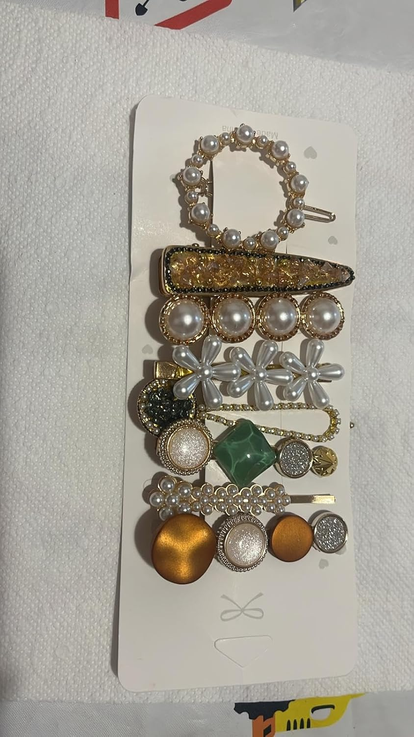 NTY Collections Korean Style Pearl Hair Accessories Set, 8 Pieces Decorative Barrettes with Flowers, Rhinestones, Gold Accents for Women image number 3