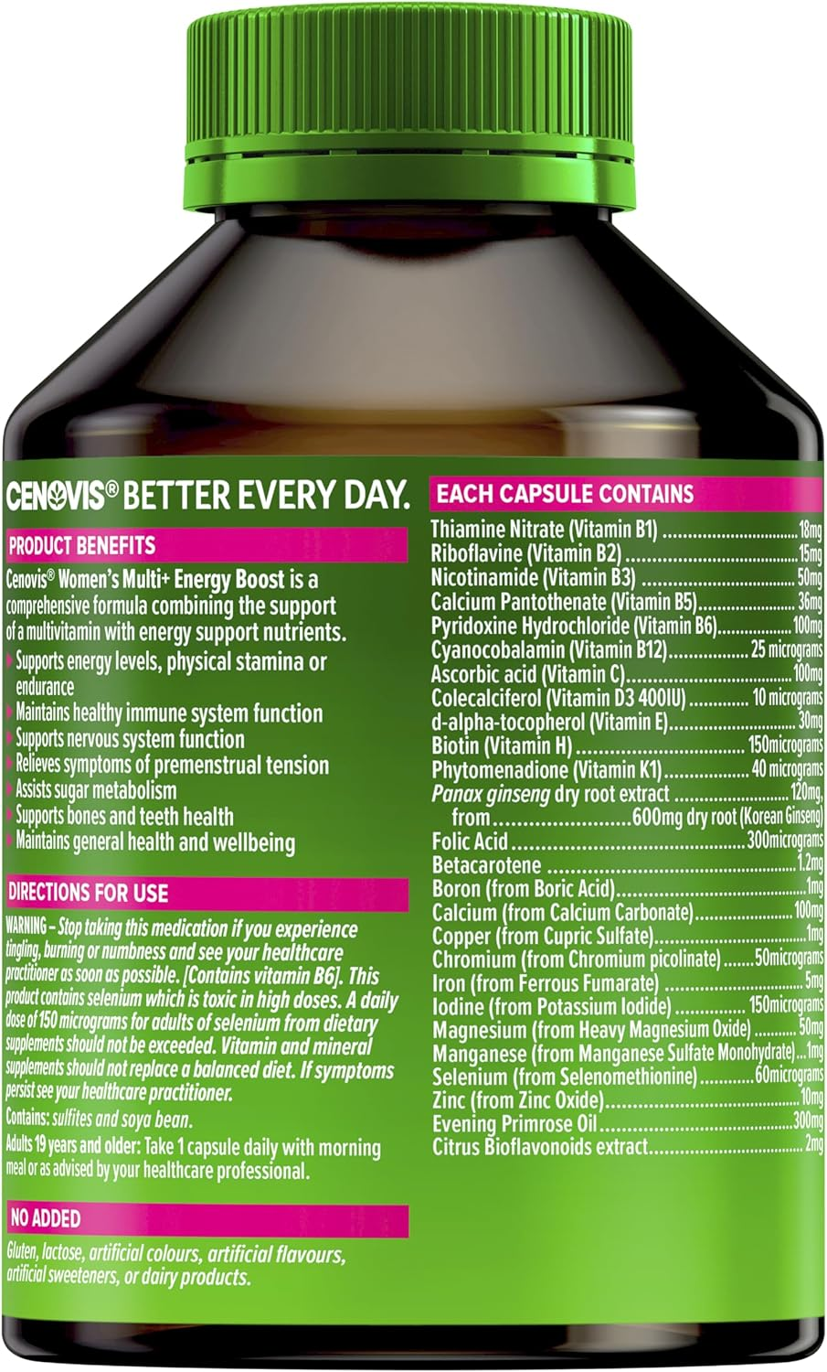 Cenovis Women'S Multi+ Energy Boost Capsules 100 - Daily Multivitamin Supports Energy Levels, Physical Stamina, Nervous System Function, Bone & Teeth Health - Maintains Healthy Immune System Function