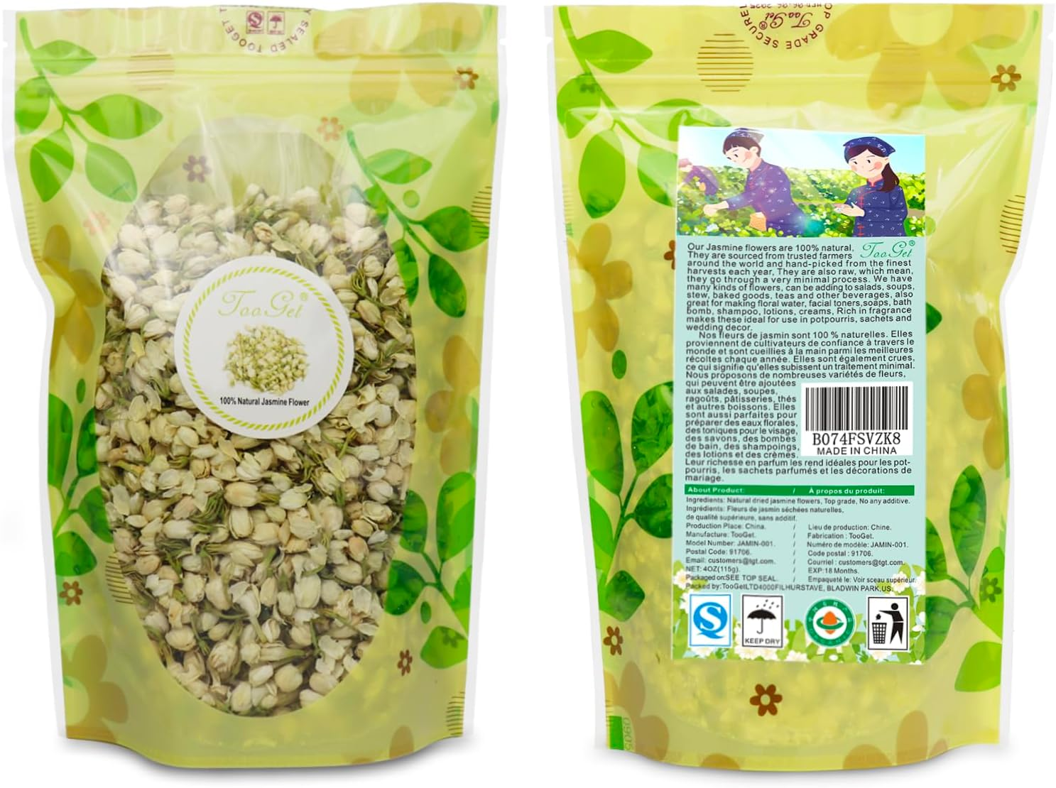 Tooget Fragrant Natural Pure Jasmine Buds Dried Jasmine Flowers Wholesale, Herbal Tea - 4 OZ image number 1