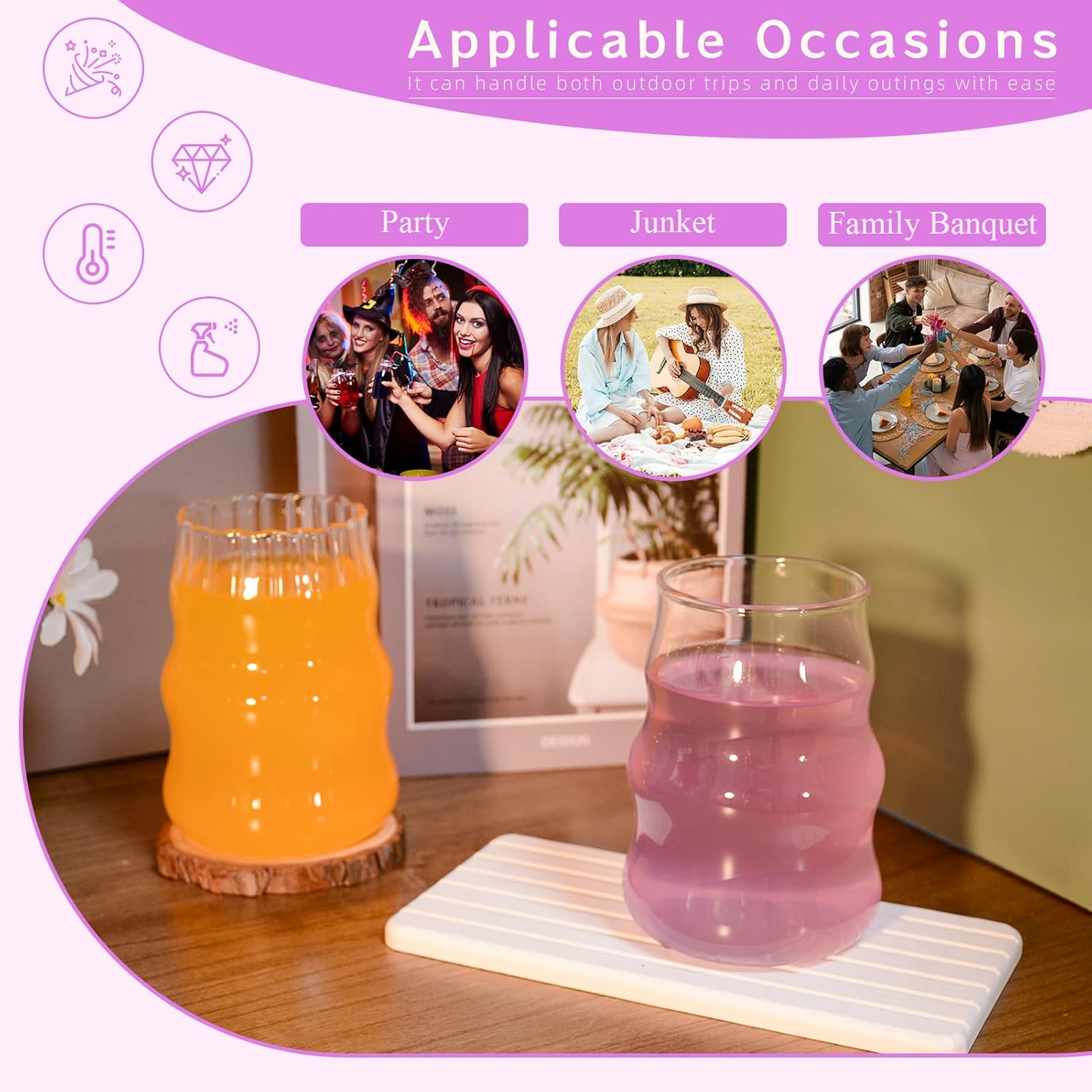 2 Pcs Ribbed Glass Cups 18 Oz Vintage Drinking Glassware Premium Iced Coffee Glasses for Iced Coffee Juice Milk and Beverage Cocktails image number 2